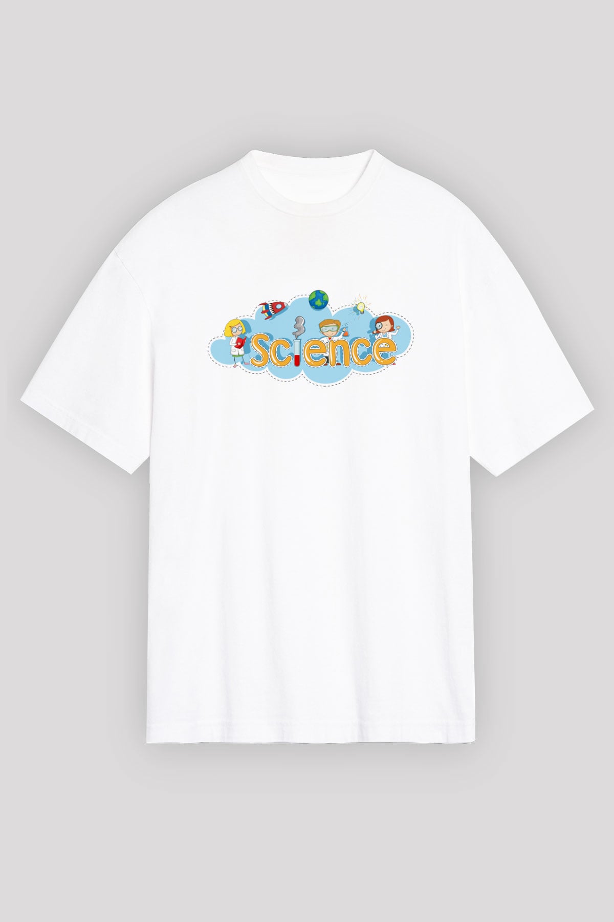 Bilim Baskılı Unisex Beyaz Oversize Tişört