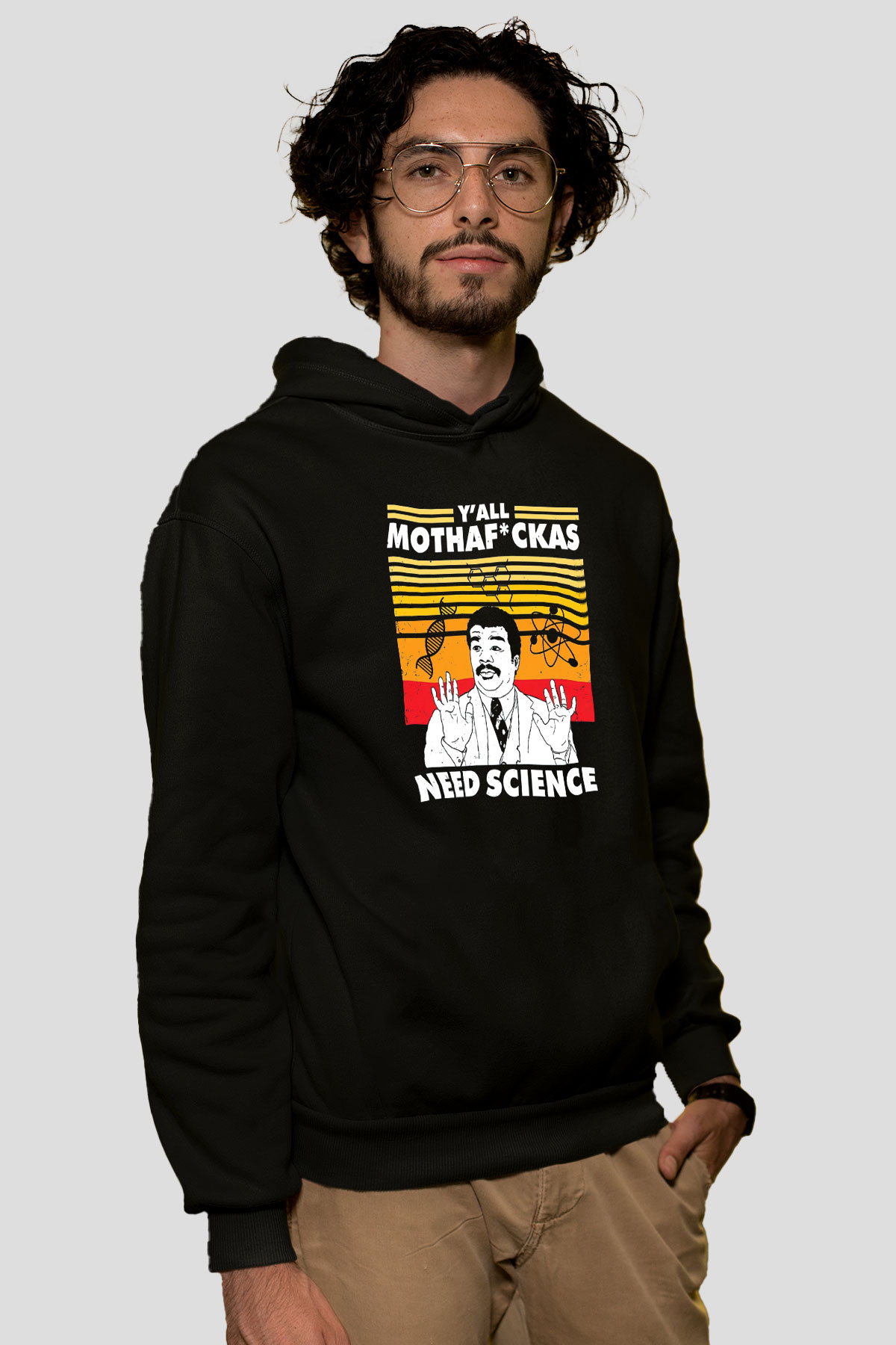 Bilim Baskılı Unisex Siyah Hoodie