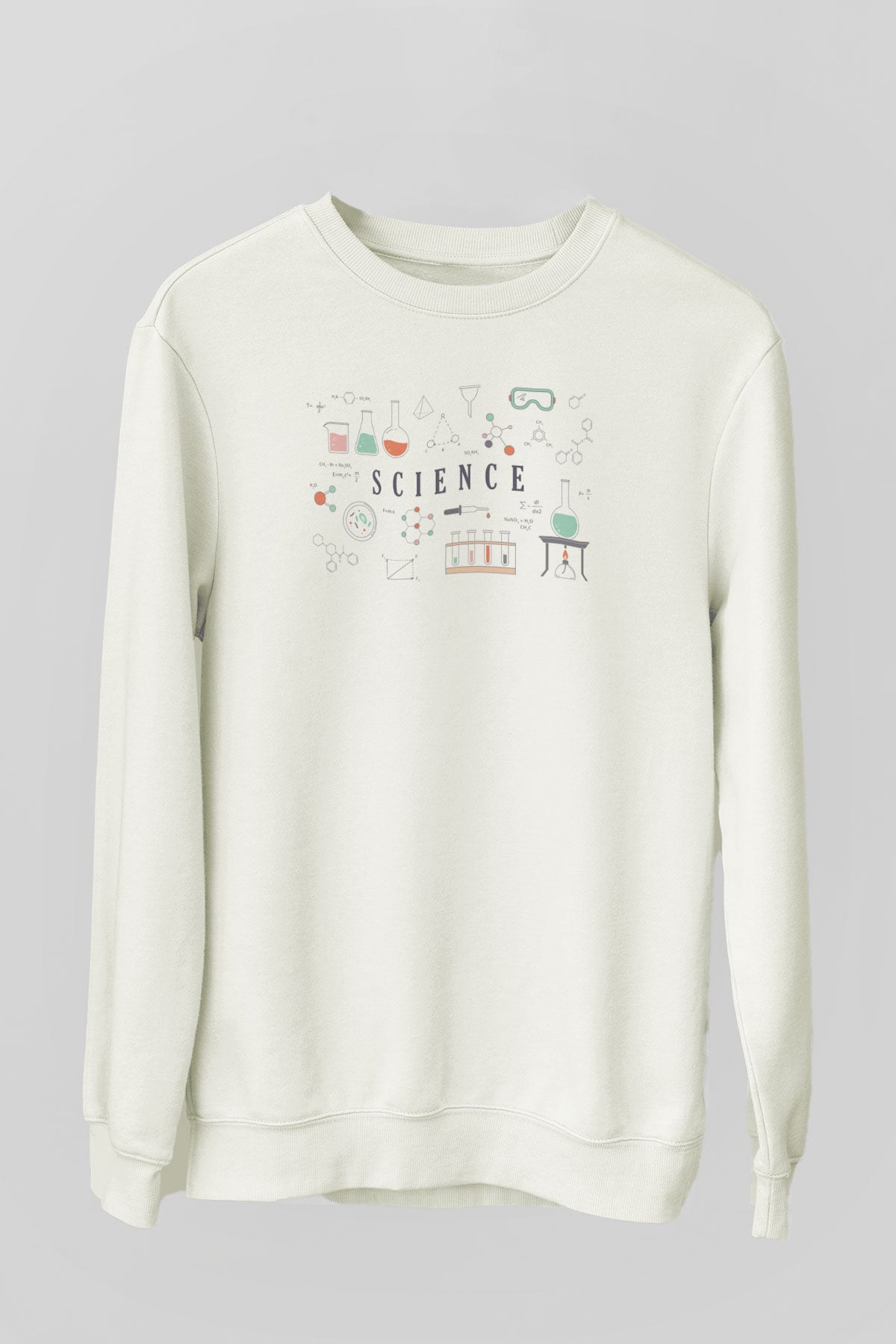 Bilim Deney Ekipmanları Baskılı Unisex Beyaz Sweatshirt