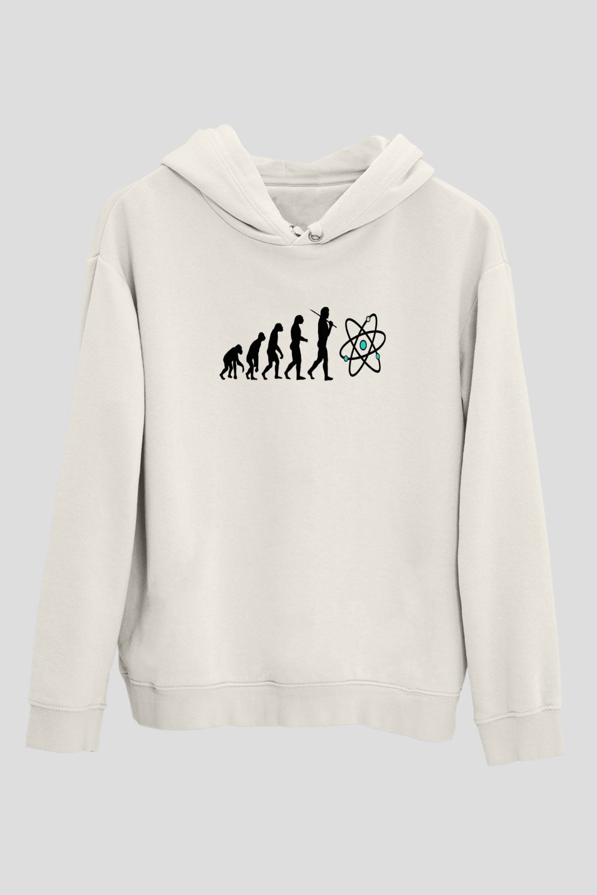 Bilim Evrim Atom Baskılı Unisex Ekru Hoodie