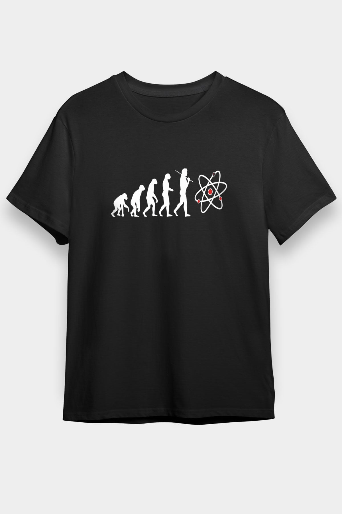 Bilim Evrim Atom Baskılı Unisex Siyah Tişört - Tshirt