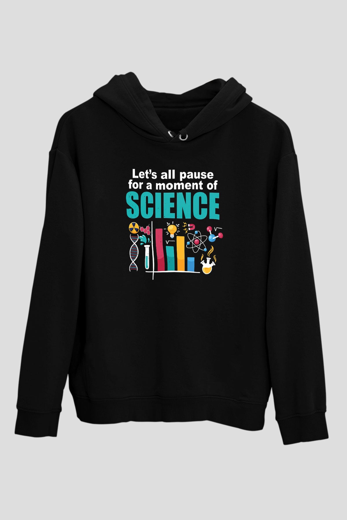Bilim Fizik Kimya Biyoloji Baskılı Unisex Siyah Hoodie
