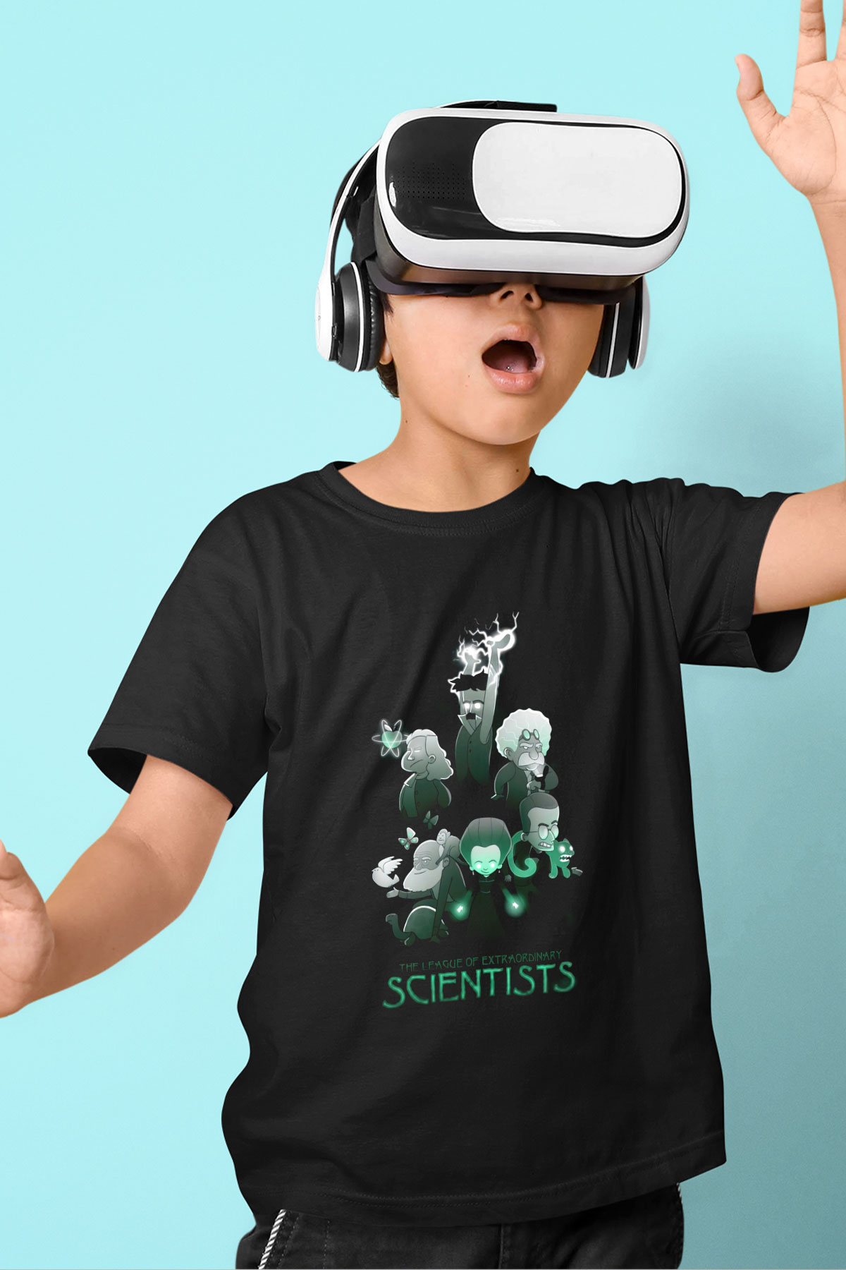 Bilim İnsanları Baskılı Unisex Siyah Çocuk Tişört