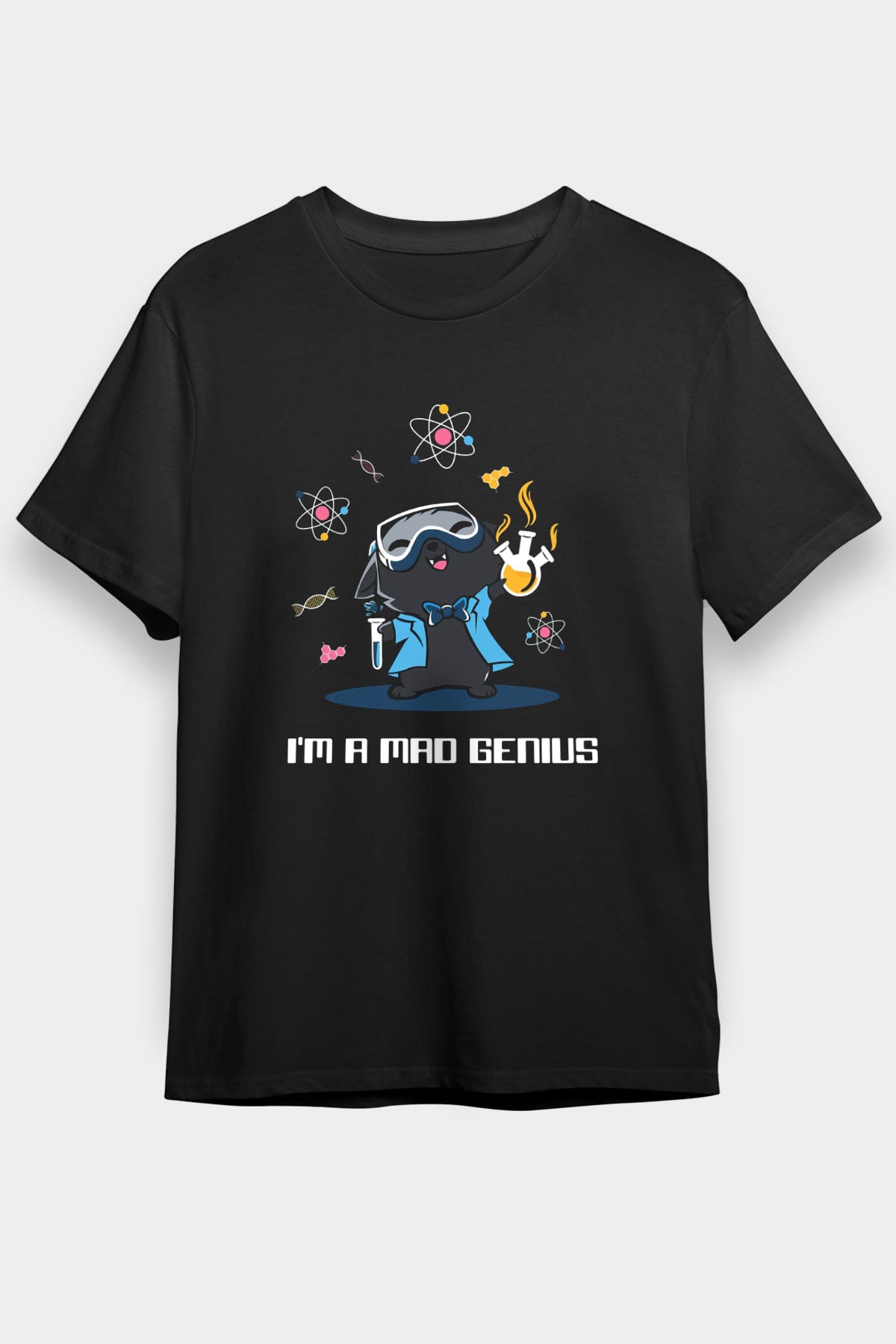 Bilim Kimya Biyoloji Baskılı Unisex Siyah Tişört - Tshirt