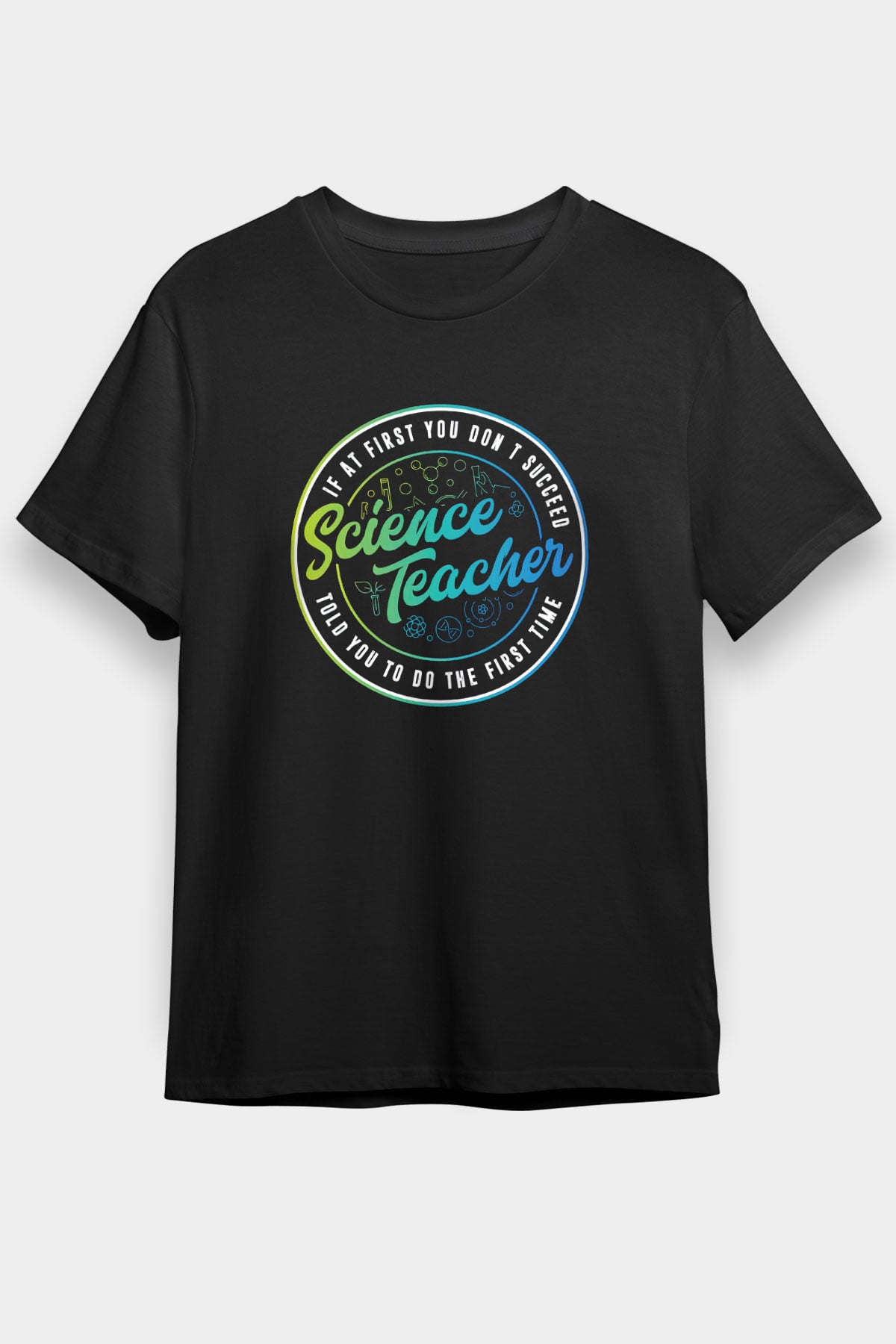 Bilim Öğretmeni Baskılı Unisex Siyah Tişört - Tshirt