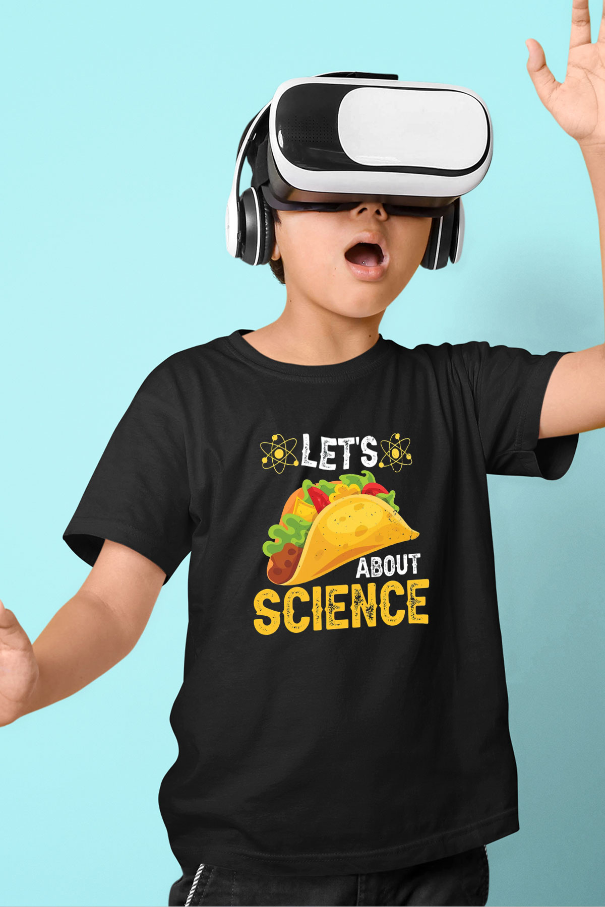 Bilim Sandviç Baskılı Unisex Siyah Çocuk Tişörtü - Tshirt