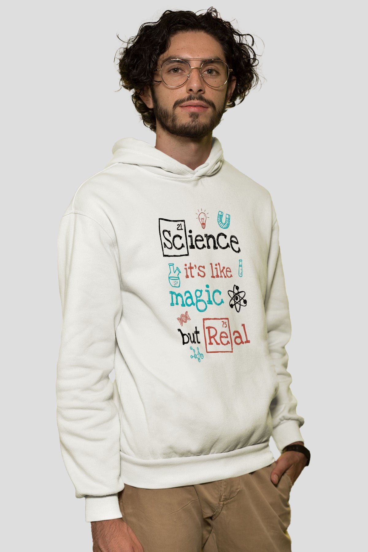 Bilim Sihir Baskılı Unisex Ekru Hoodie