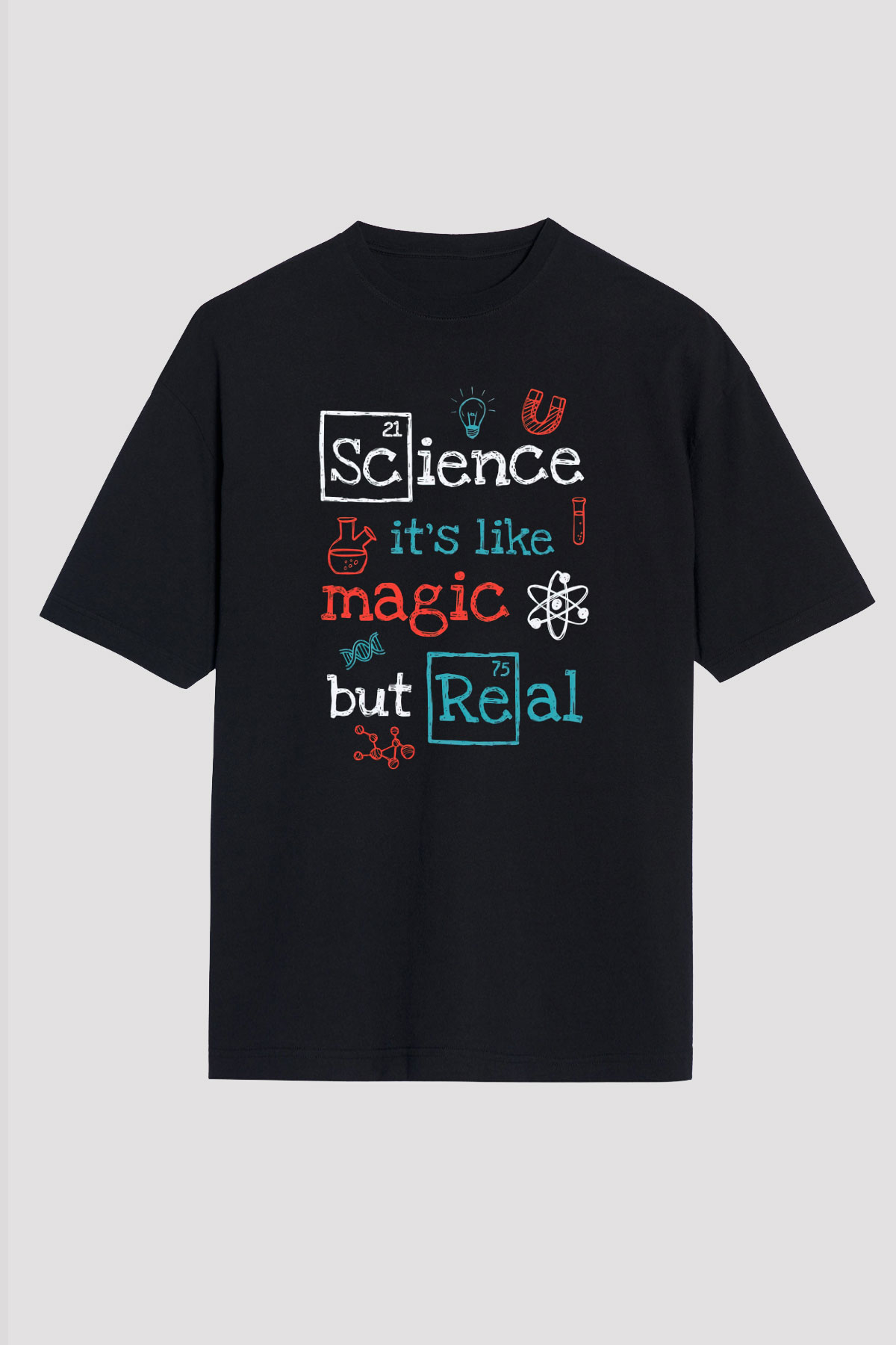 Bilim Sihir Baskılı Unisex Oversize Tişört - Tshirt
