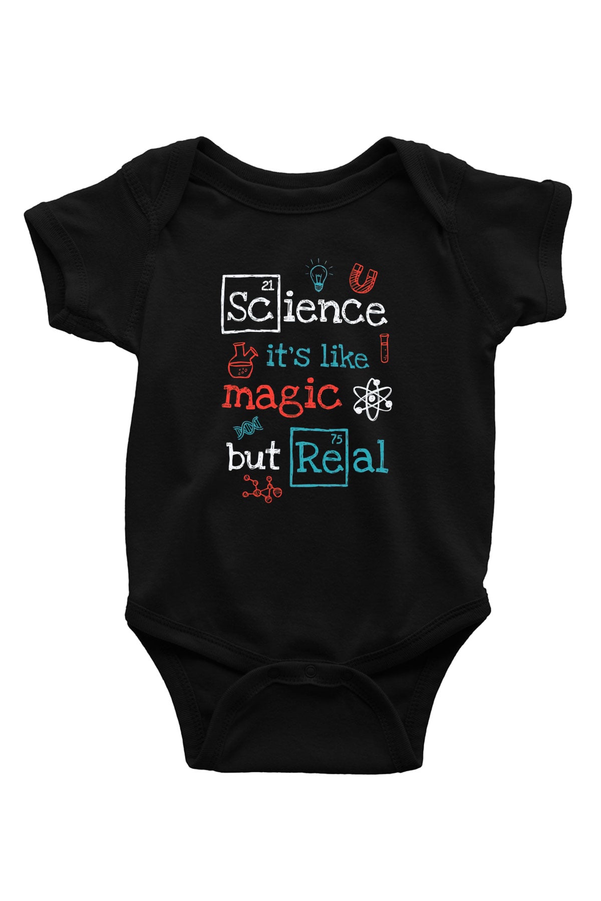 Bilim Sihir Baskılı Unisex  Siyah Bebek Body - Zıbın