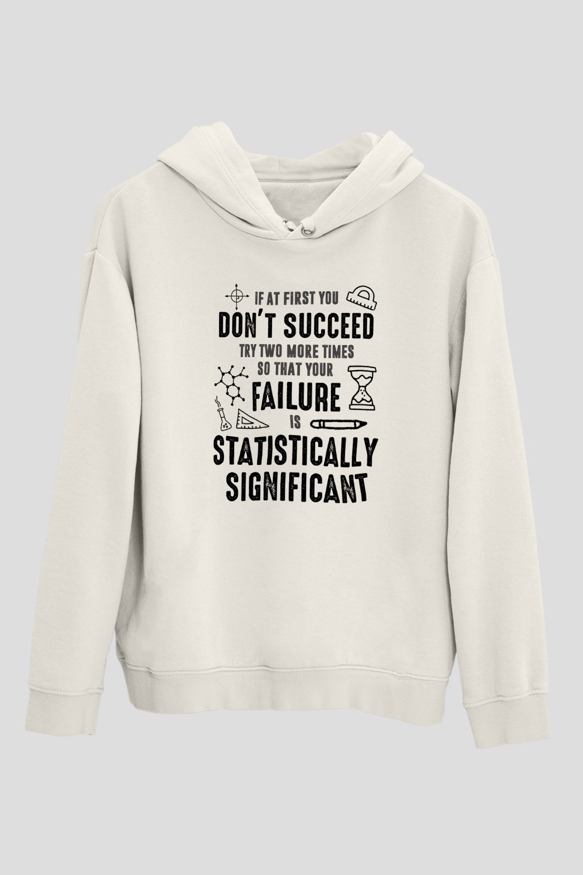 Bilim Yazı Baskılı Unisex Ekru Hoodie