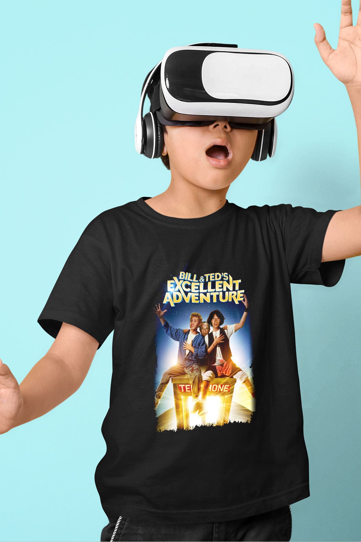 Bill and Ted's Excellent Adventure Baskılı Siyah Unisex Çocuk Tişört