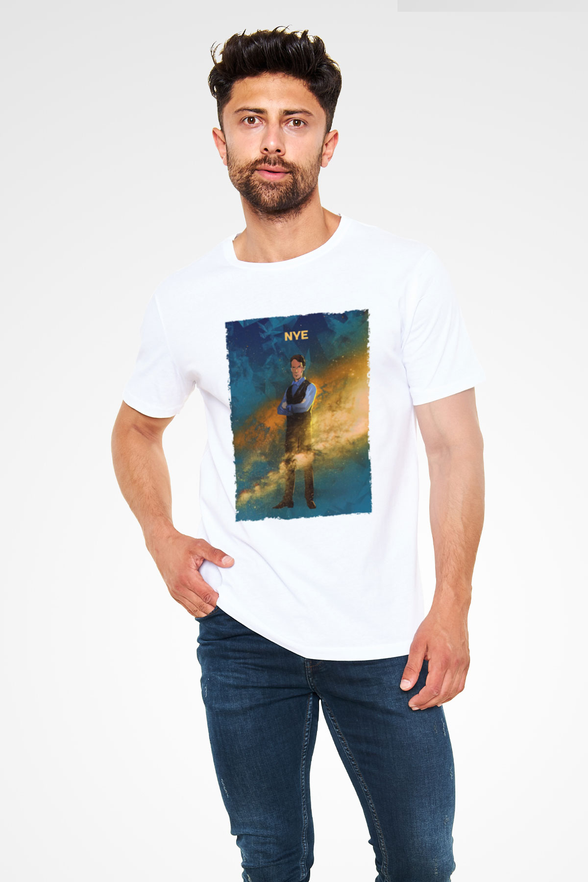 Bill Nye Baskılı Unisex Beyaz Tişört - Tshirt