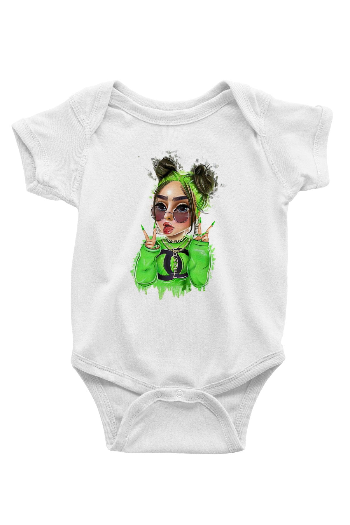 Billie Eilish Baskılı Beyaz Unisex Bebek Body - Zıbın