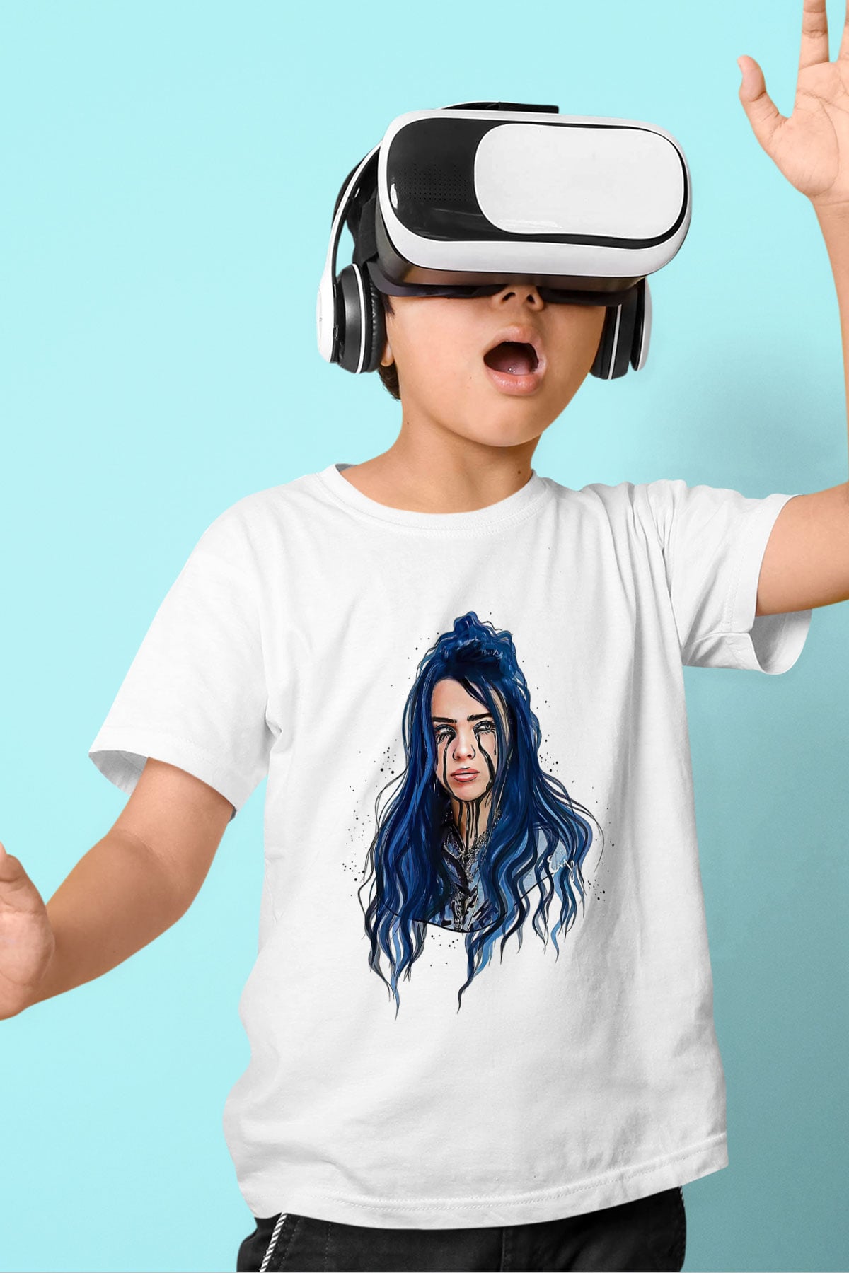 Billie Eilish Baskılı Beyaz Unisex Beyaz Çocuk Tişört - Tshirt