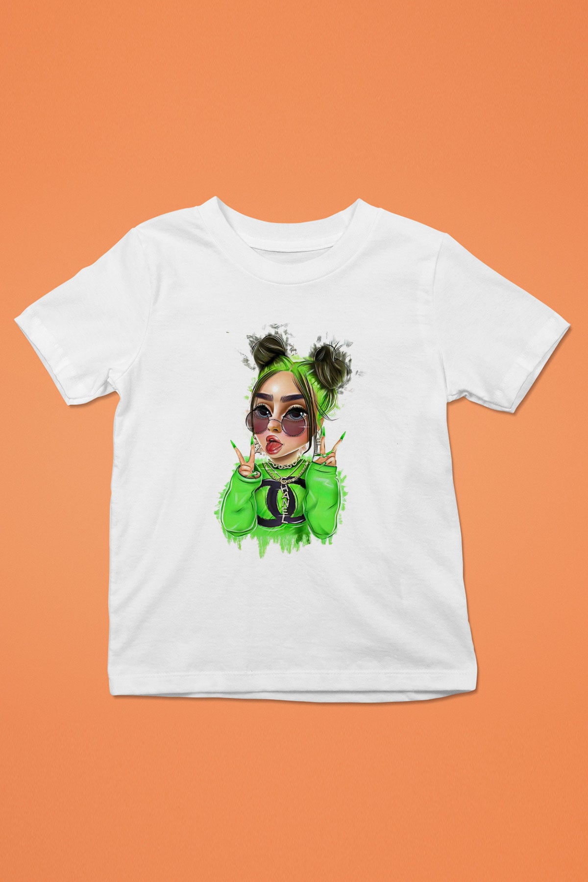 Billie Eilish Baskılı Beyaz Unisex Beyaz Çocuk Tişört - Tshirt