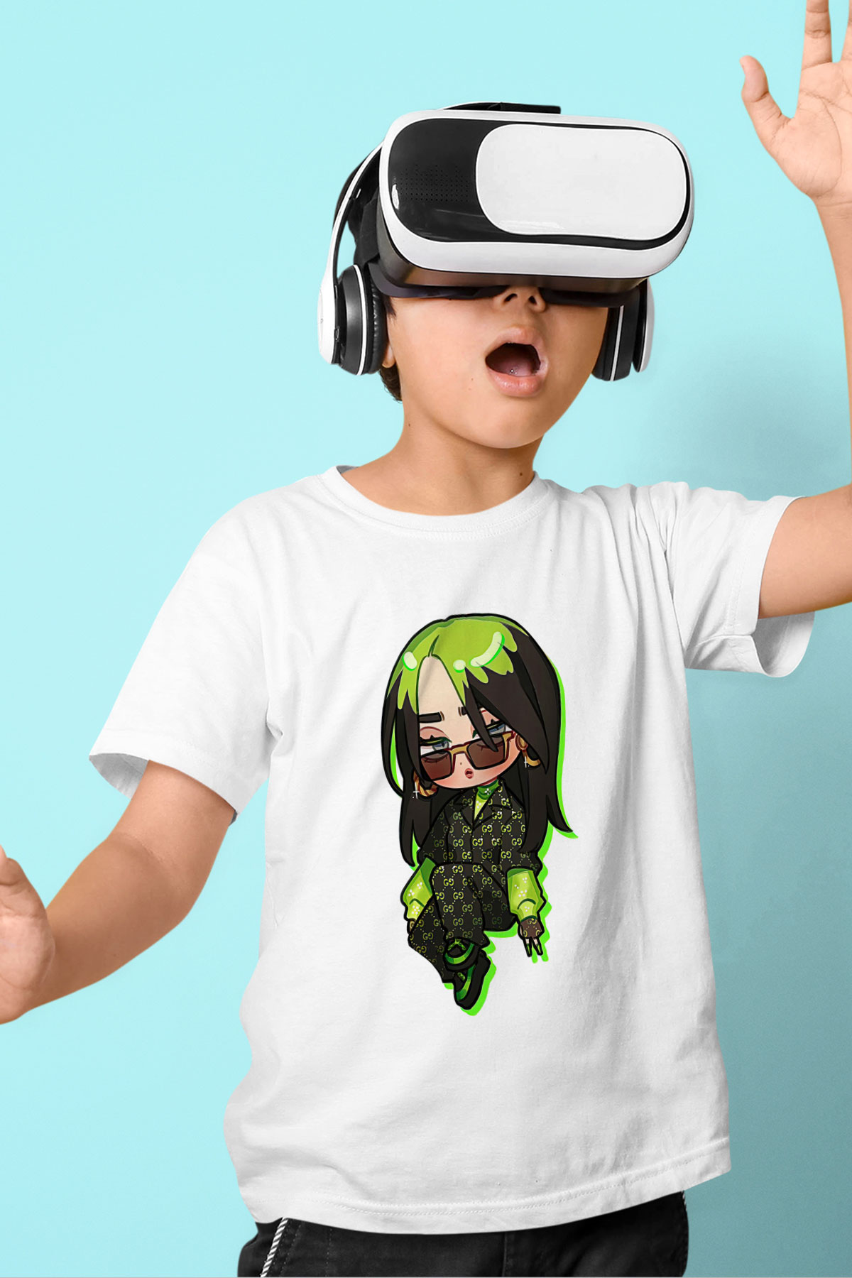Billie Eilish Baskılı Beyaz Unisex Beyaz Çocuk Tişört - Tshirt