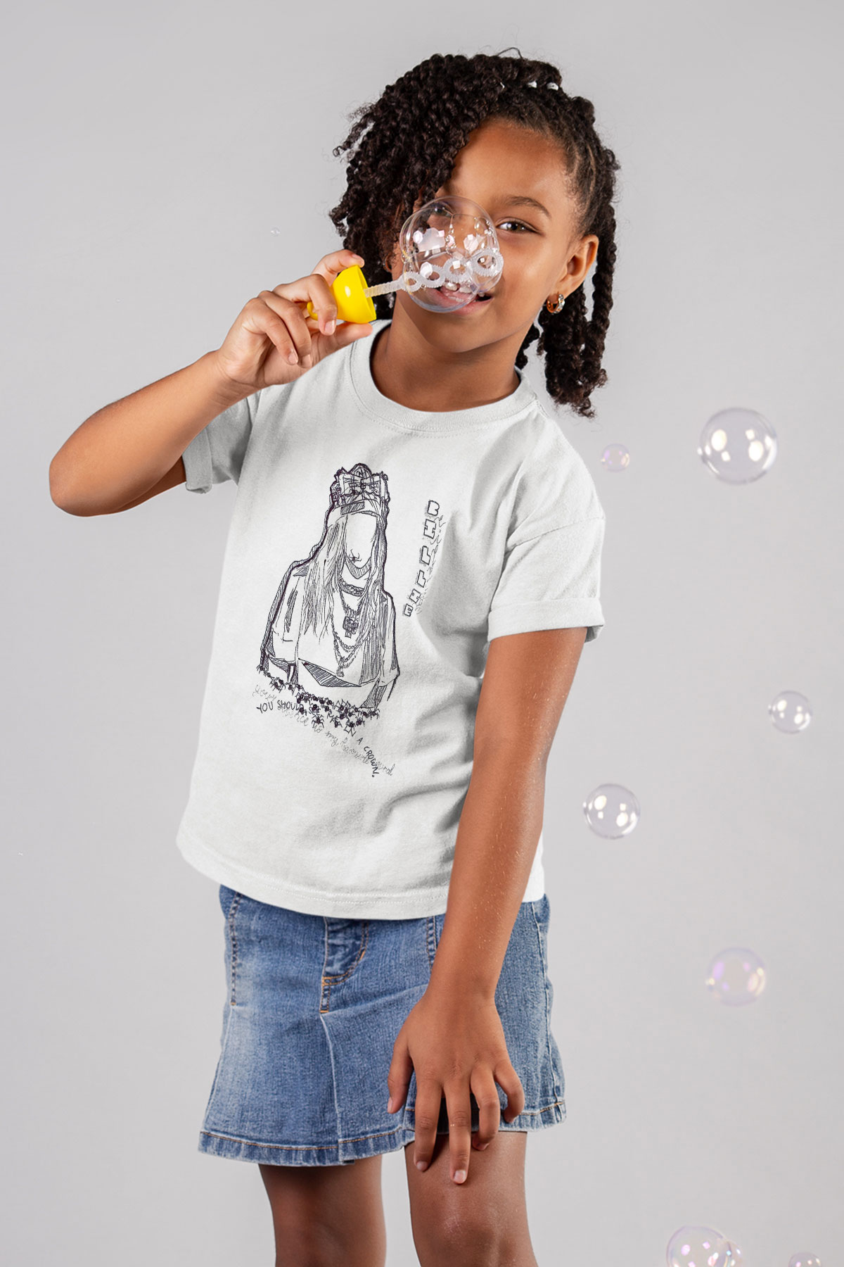 Billie Eilish Baskılı Beyaz Unisex Beyaz Çocuk Tişört - Tshirt