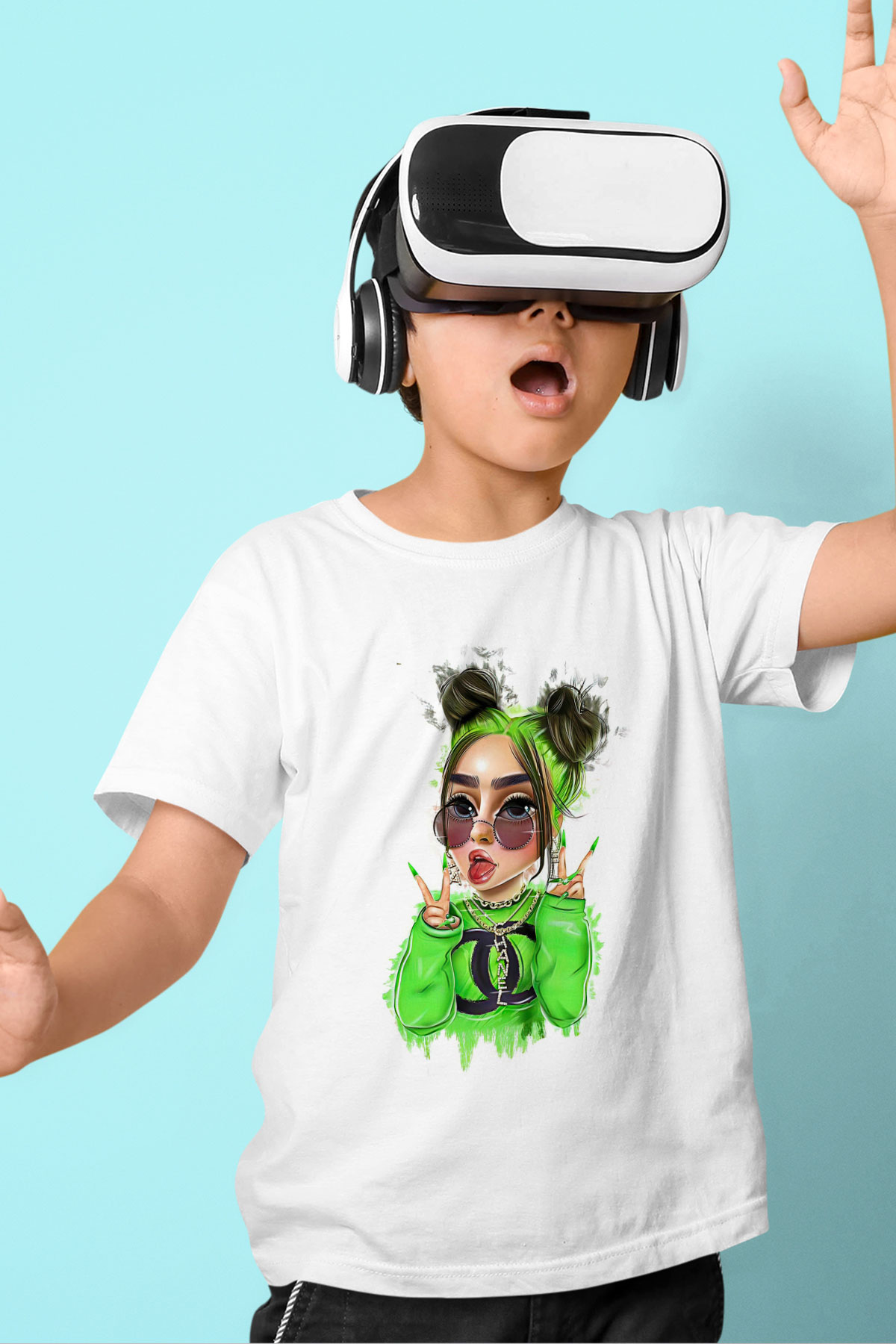Billie Eilish Baskılı Beyaz Unisex Beyaz Çocuk Tişört - Tshirt