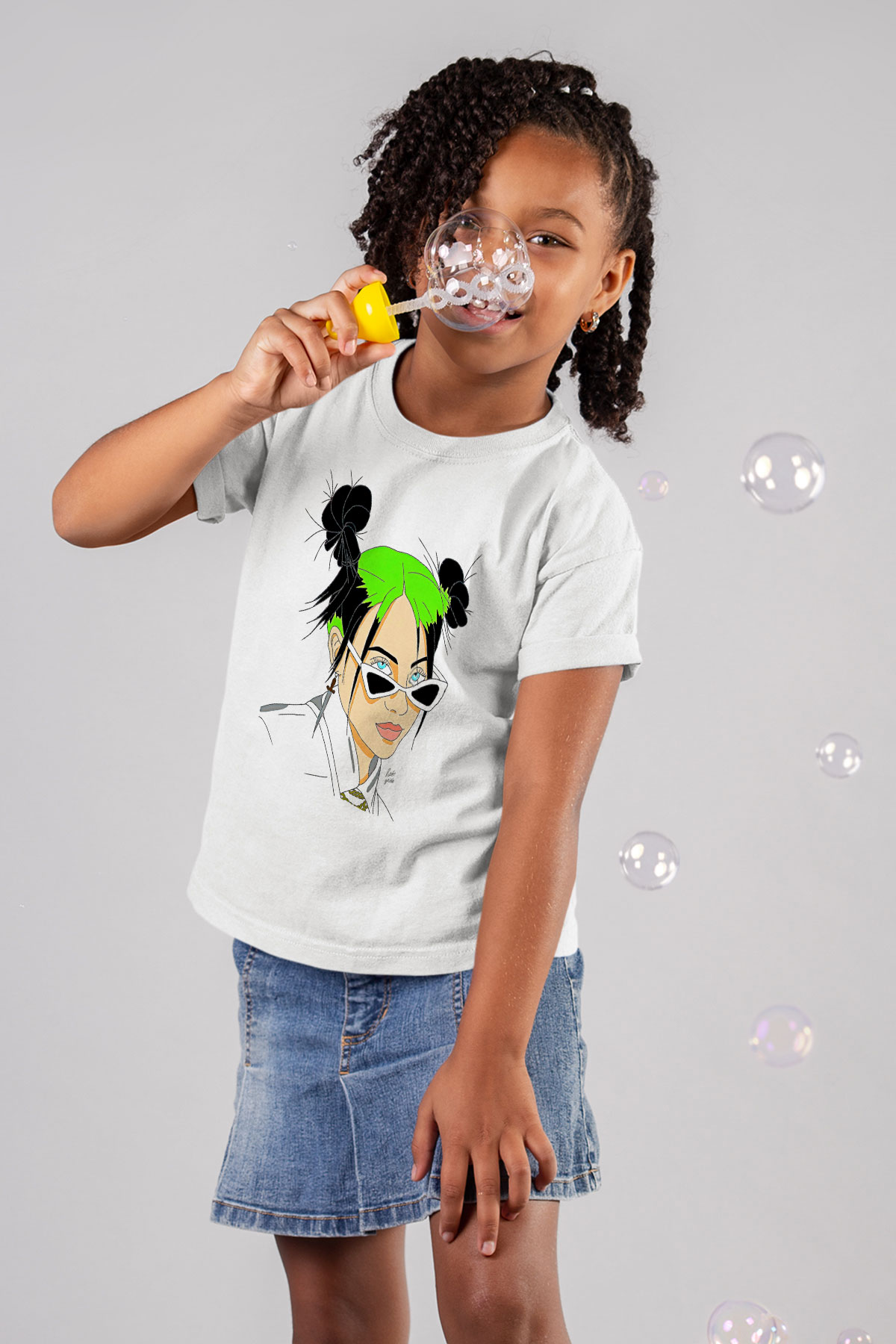 Billie Eilish Baskılı Beyaz Unisex Beyaz Çocuk Tişört - Tshirt