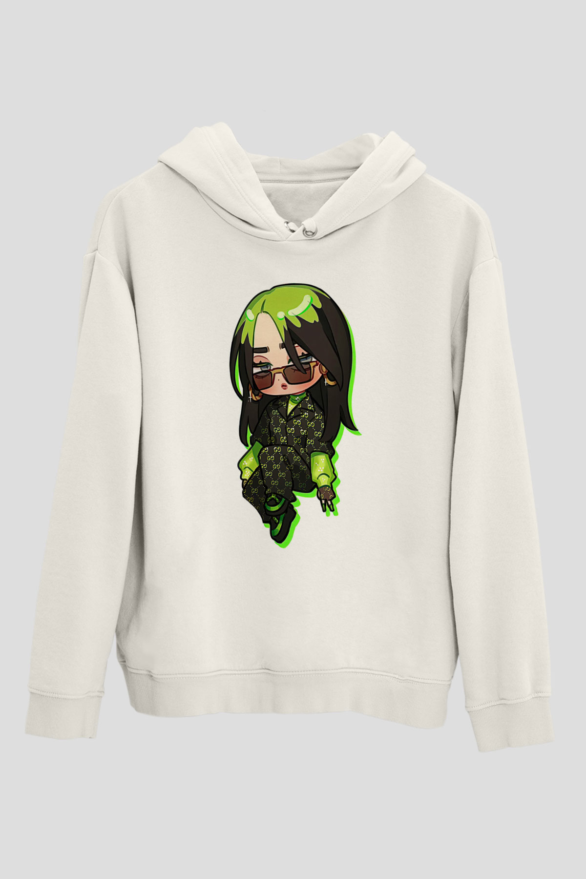Billie Eilish Baskılı Beyaz Unisex Kapüşonlu Sweatshirt