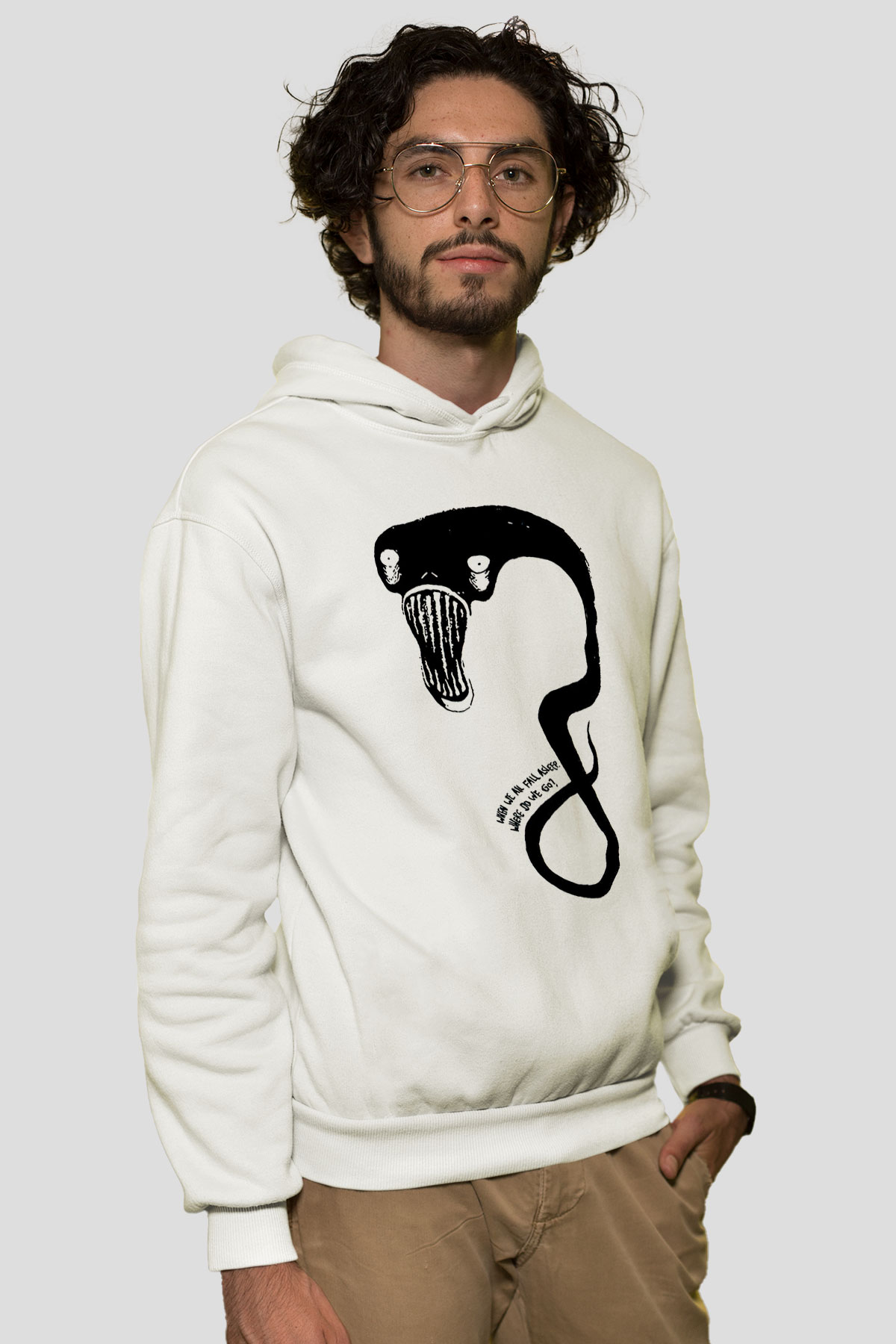 Billie Eilish Baskılı Beyaz Unisex Kapüşonlu Sweatshirt