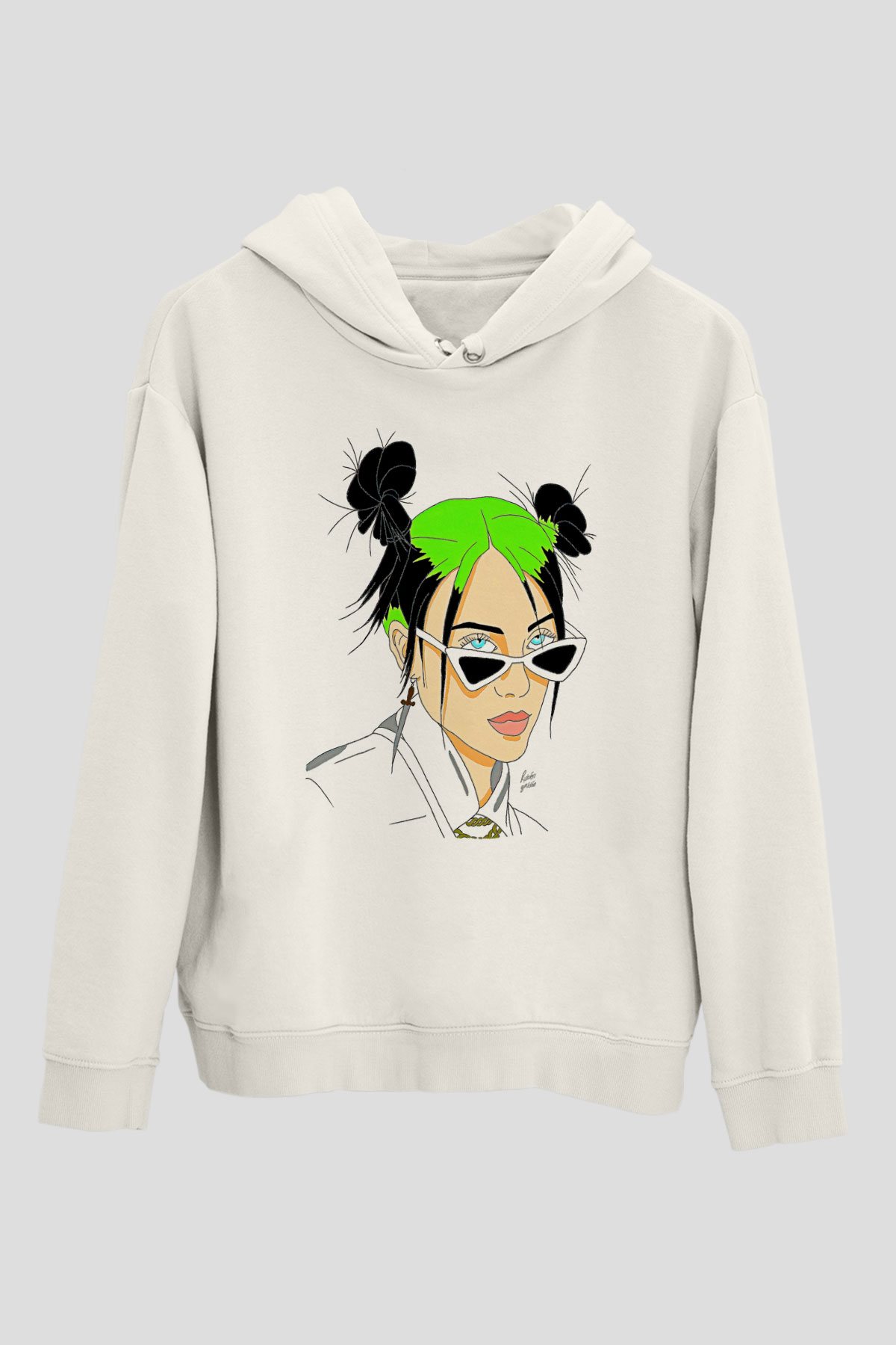Billie Eilish Baskılı Beyaz Unisex Kapüşonlu Sweatshirt