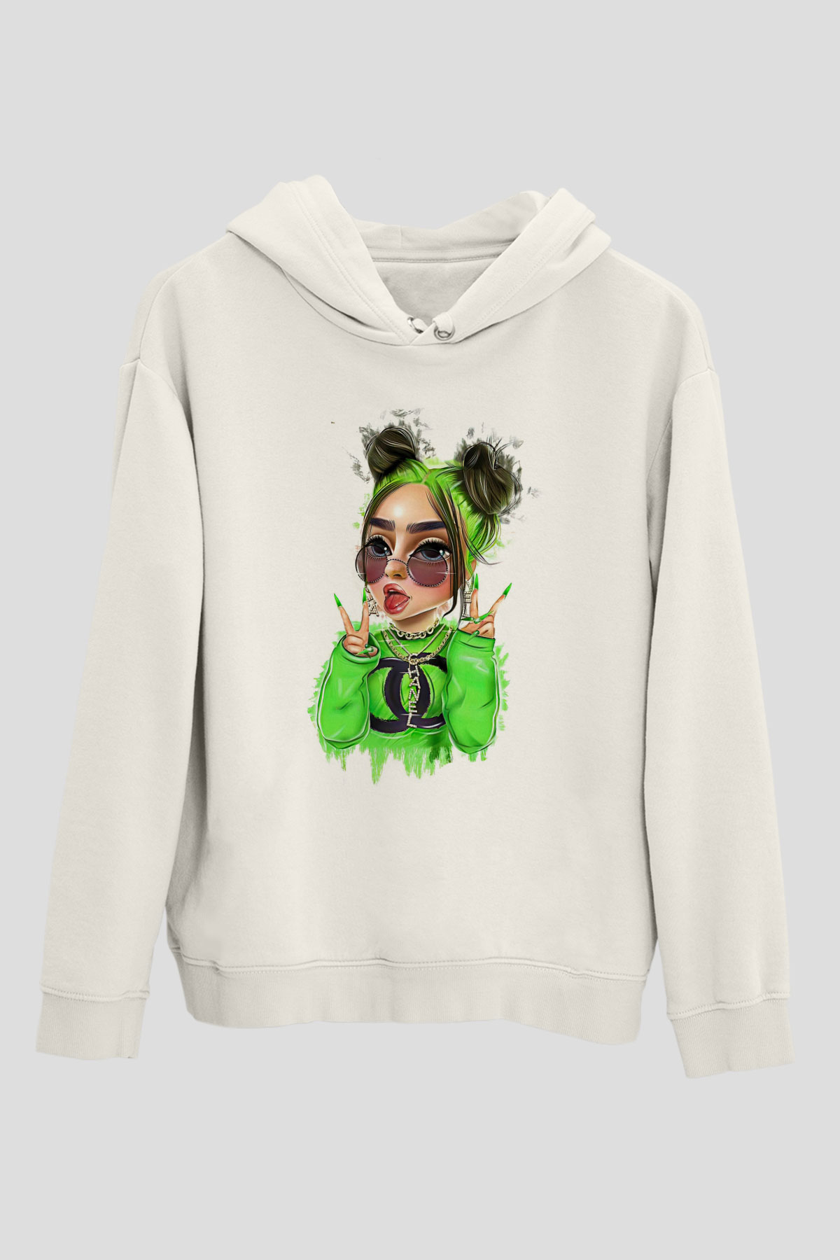 Billie Eilish Baskılı Beyaz Unisex Kapüşonlu Sweatshirt