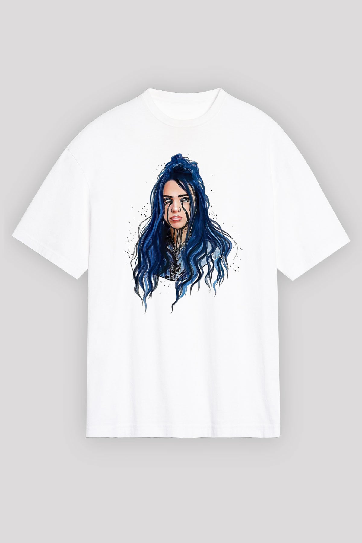 Billie Eilish Baskılı Beyaz Unisex Oversize Tişört - Tshirt