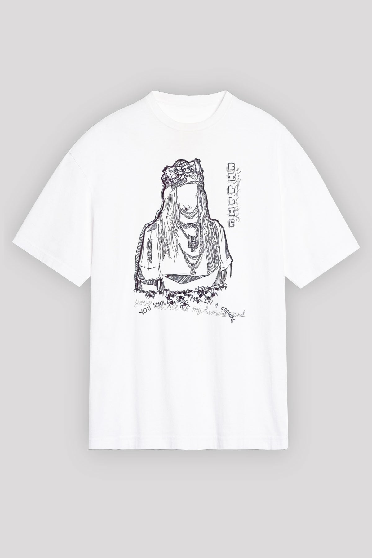 Billie Eilish Baskılı Beyaz Unisex Oversize Tişört - Tshirt