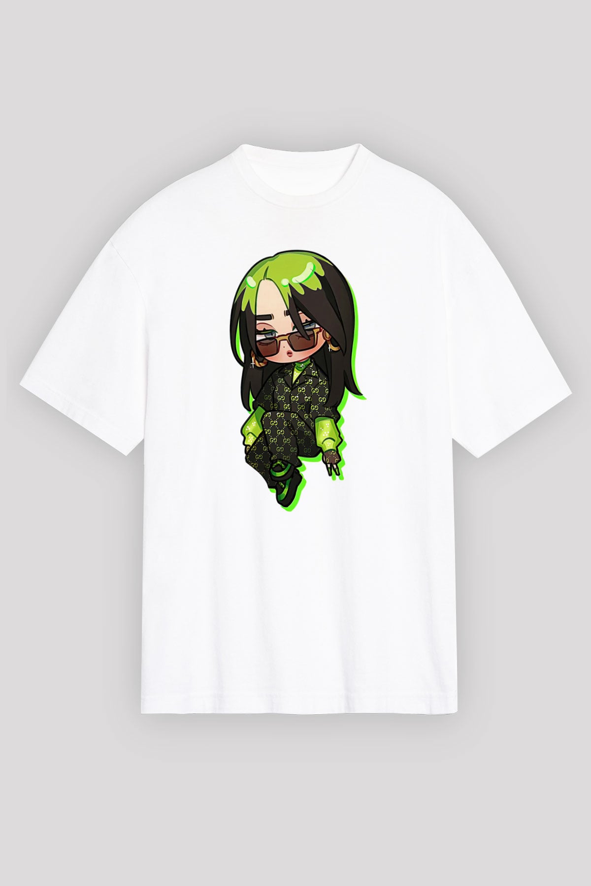 Billie Eilish Baskılı Beyaz Unisex Oversize Tişört - Tshirt