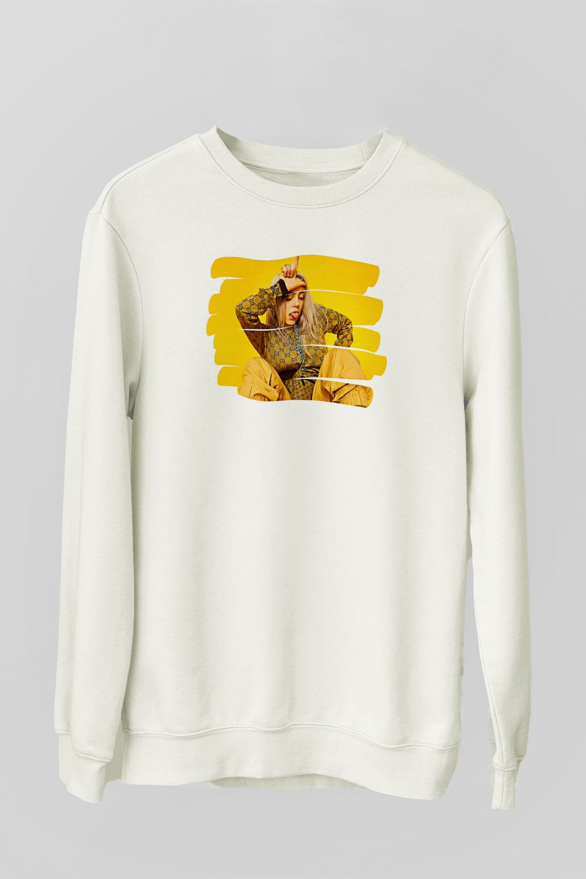 Billie Eilish Baskılı Beyaz Unisex Sweatshirt