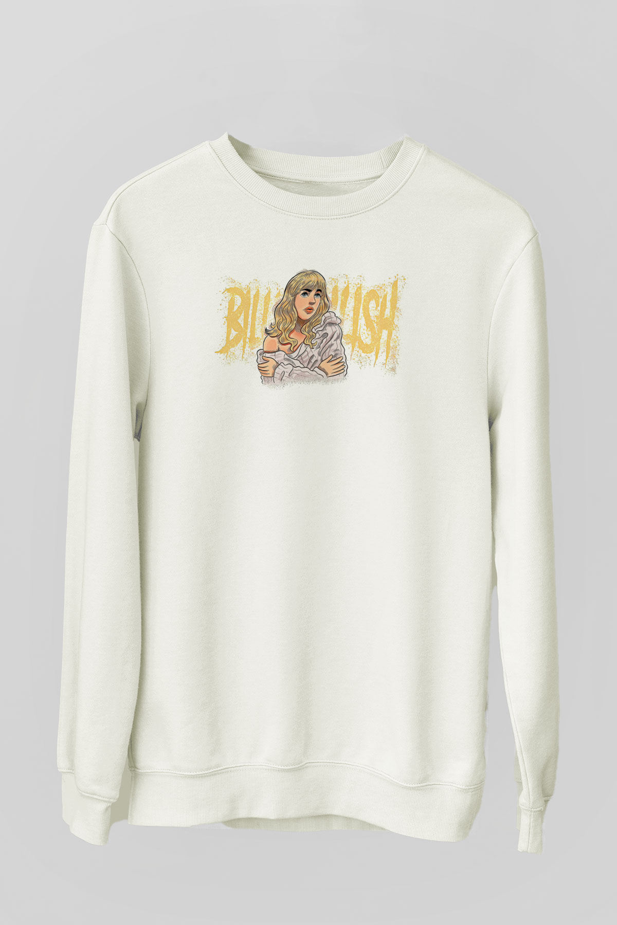 Billie Eilish Baskılı Beyaz Unisex Sweatshirt
