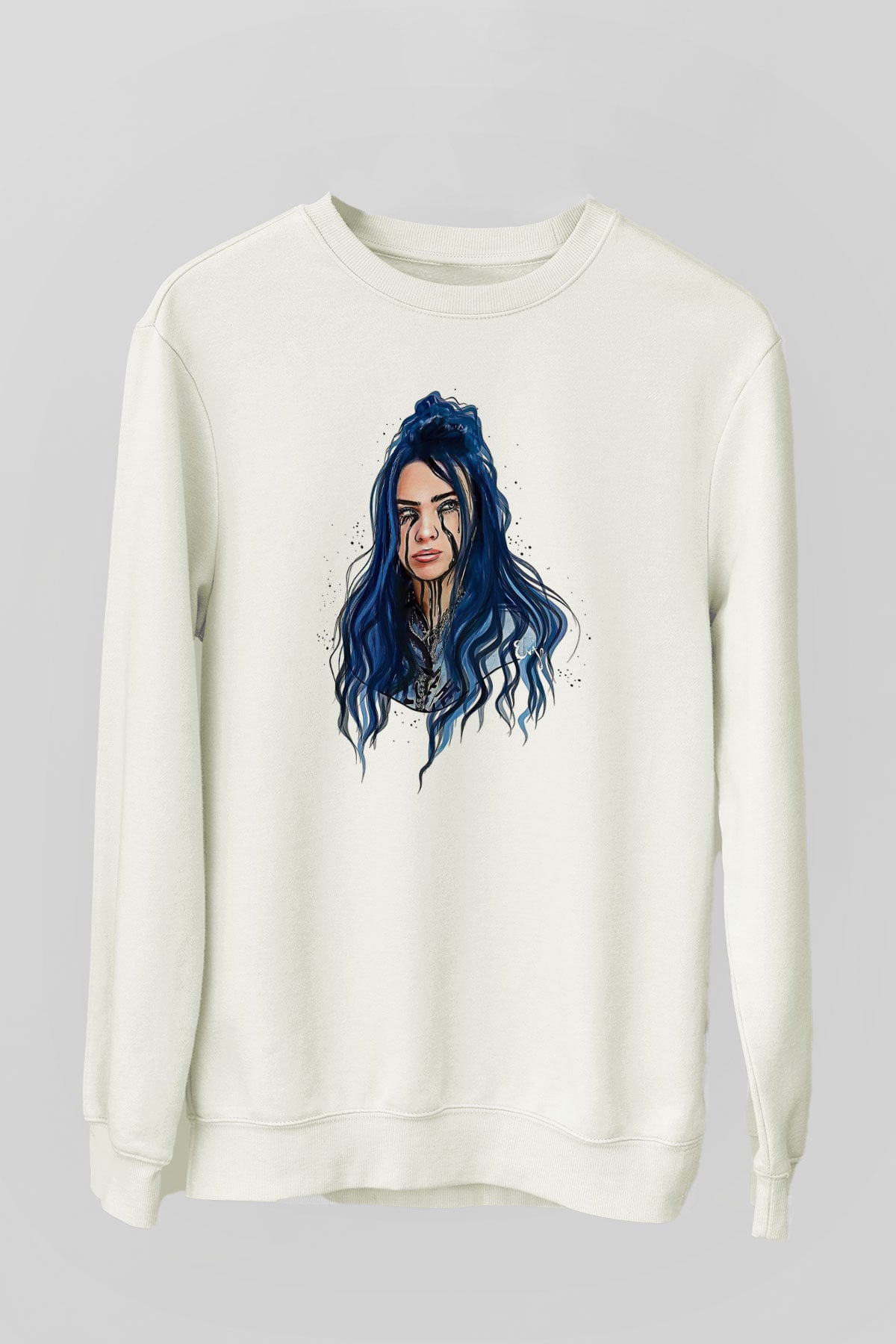 Billie Eilish Baskılı Beyaz Unisex Sweatshirt