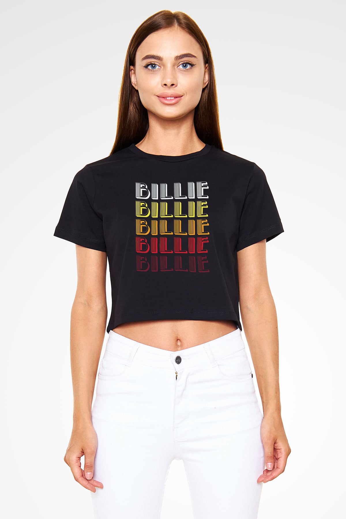 Billie Eilish Baskılı Siyah Crop Top Kadın Tişört - Tshirt