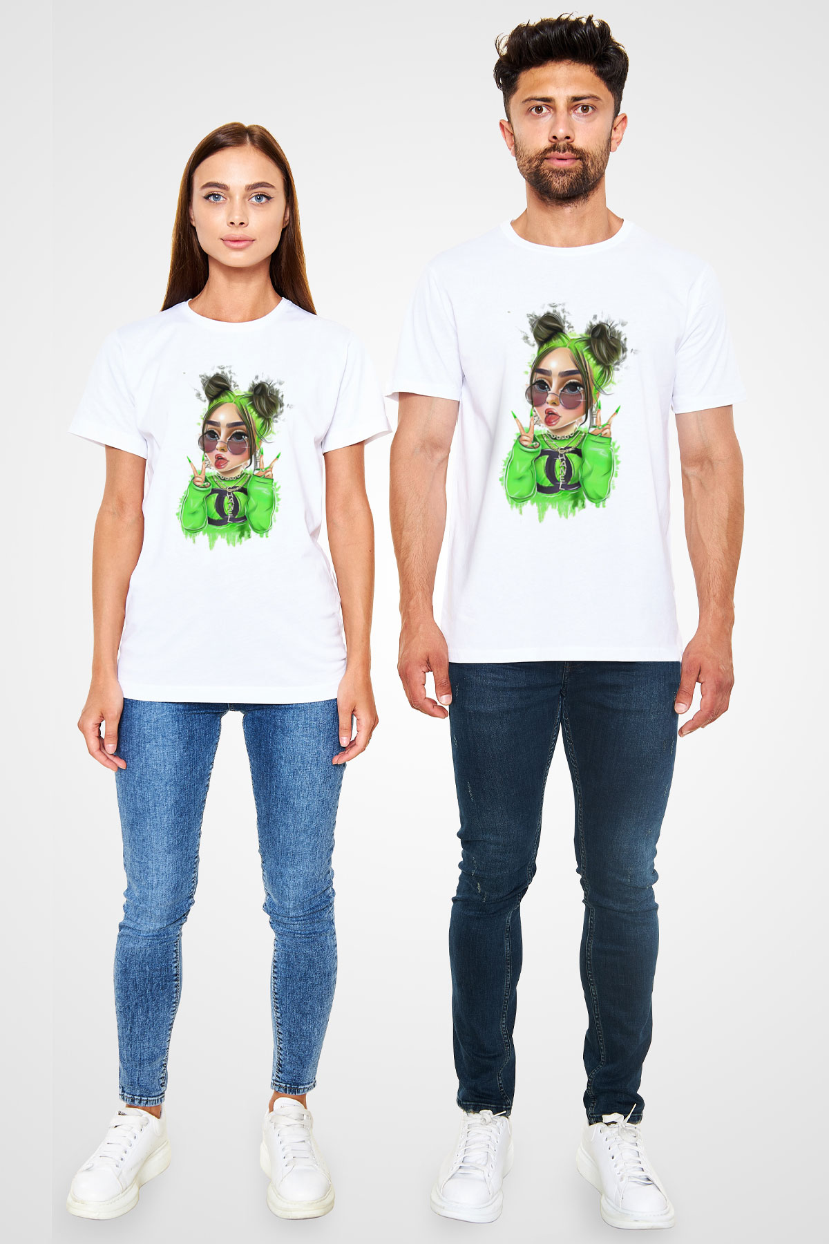Billie Eilish Baskılı Unisex Beyaz Tişört - Tshirt