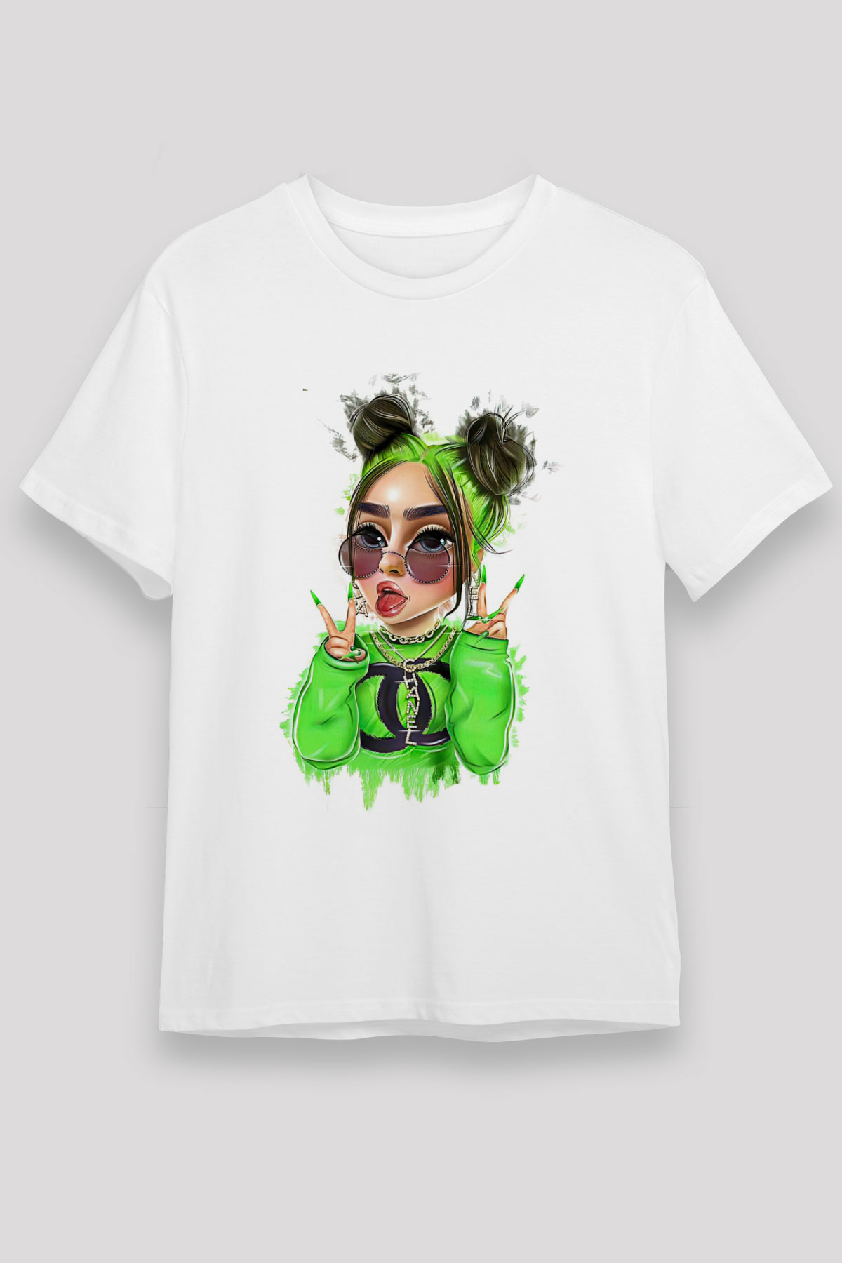 Billie Eilish Baskılı Unisex Beyaz Tişört - Tshirt