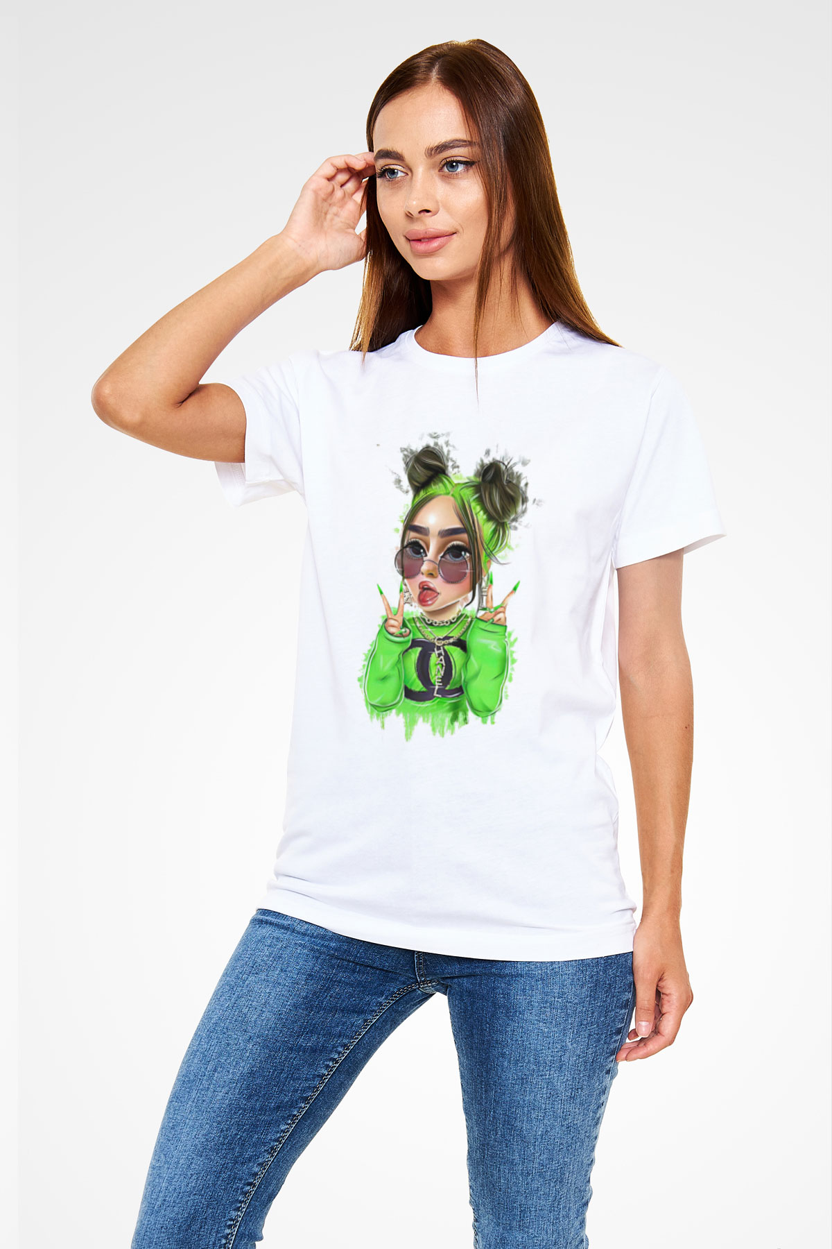Billie Eilish Baskılı Unisex Beyaz Tişört - Tshirt