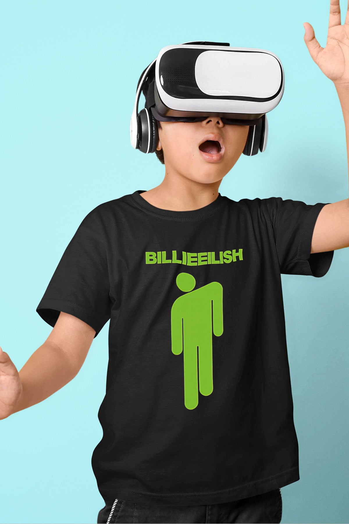 Billie Eilish Baskılı Unisex Siyah Çocuk Tişört - Tshirt
