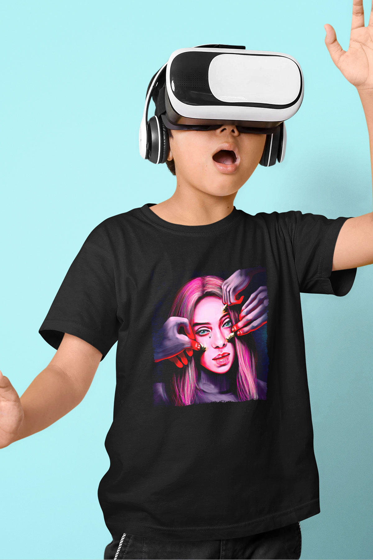 Billie Eilish Baskılı Unisex Siyah Çocuk Tişört - Tshirt