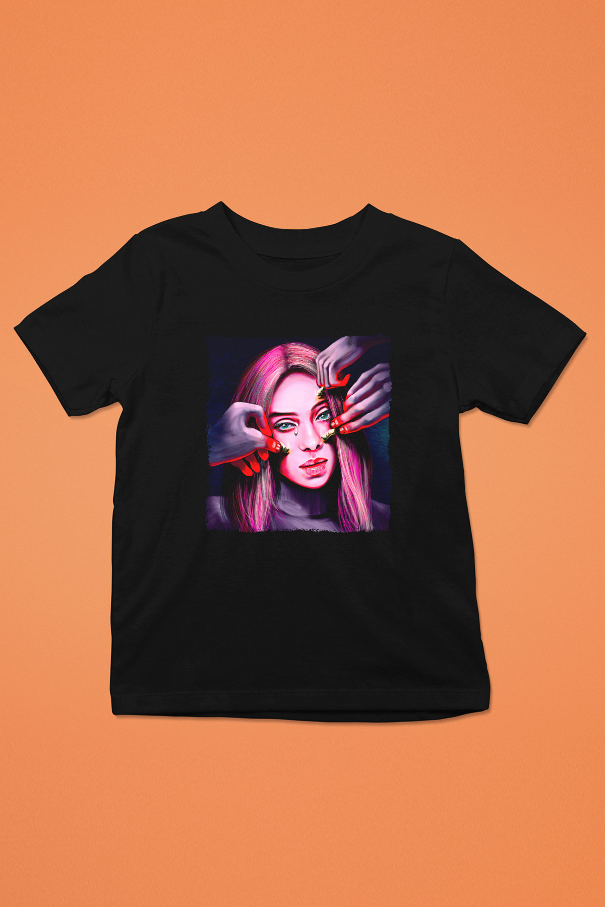 Billie Eilish Baskılı Unisex Siyah Çocuk Tişört - Tshirt