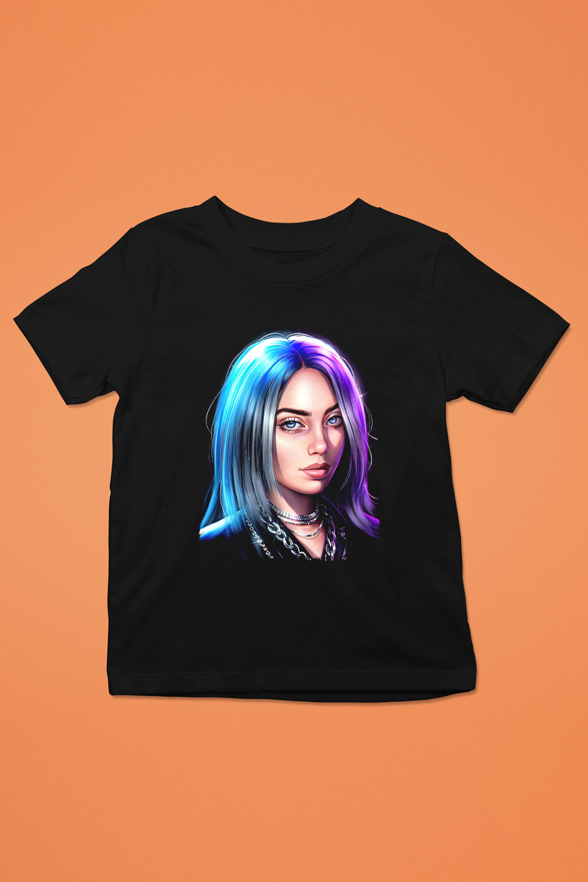 Billie Eilish Baskılı Unisex Siyah Çocuk Tişört - Tshirt