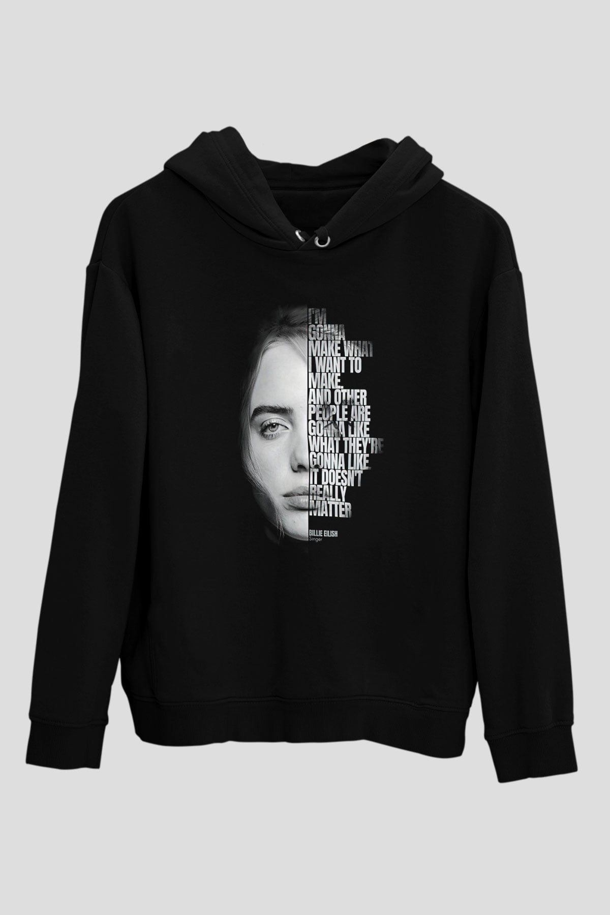 Billie Eilish Baskılı Unisex Siyah Hoodie