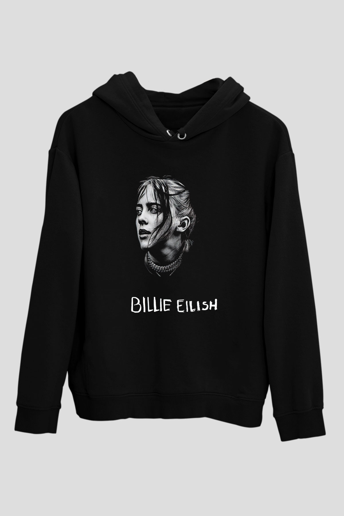 Billie Eilish Baskılı Unisex Siyah Hoodie