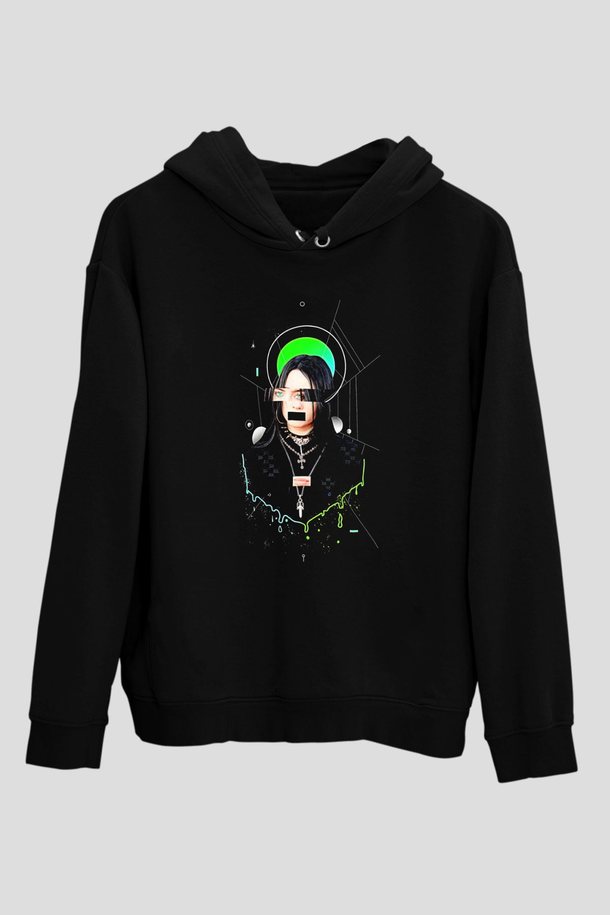 Billie Eilish Baskılı Unisex Siyah Hoodie