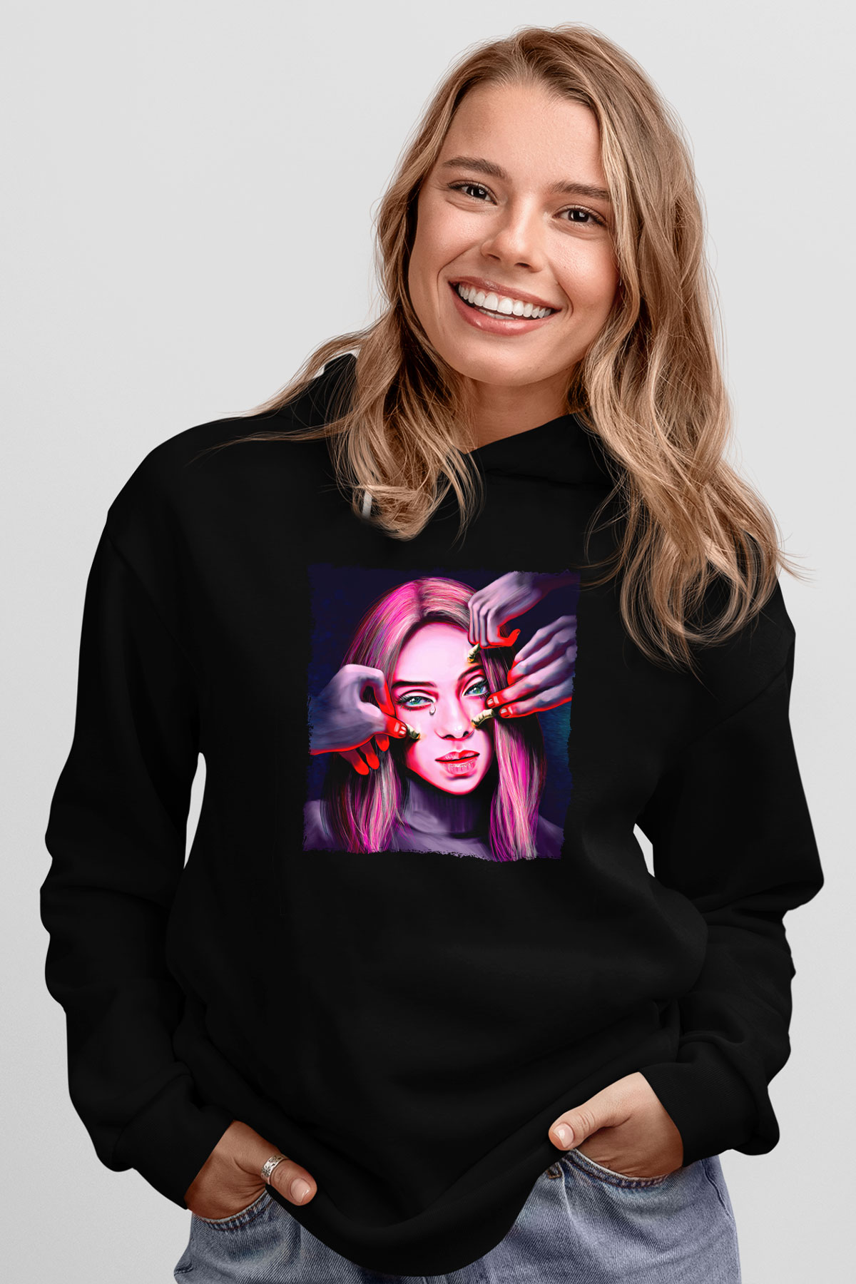 Billie Eilish Baskılı Unisex Siyah Hoodie