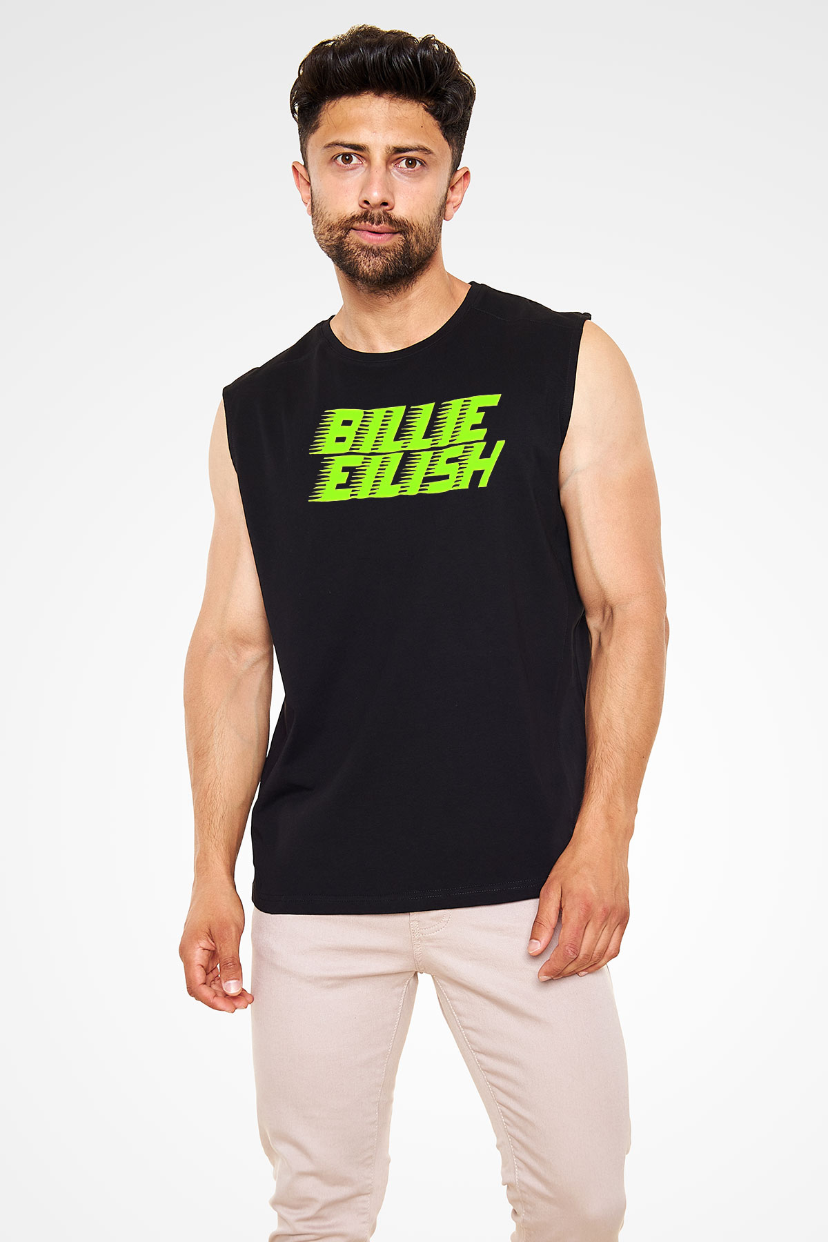 Billie Eilish Baskılı Unisex Siyah Kolsuz Tişört - Tshirt