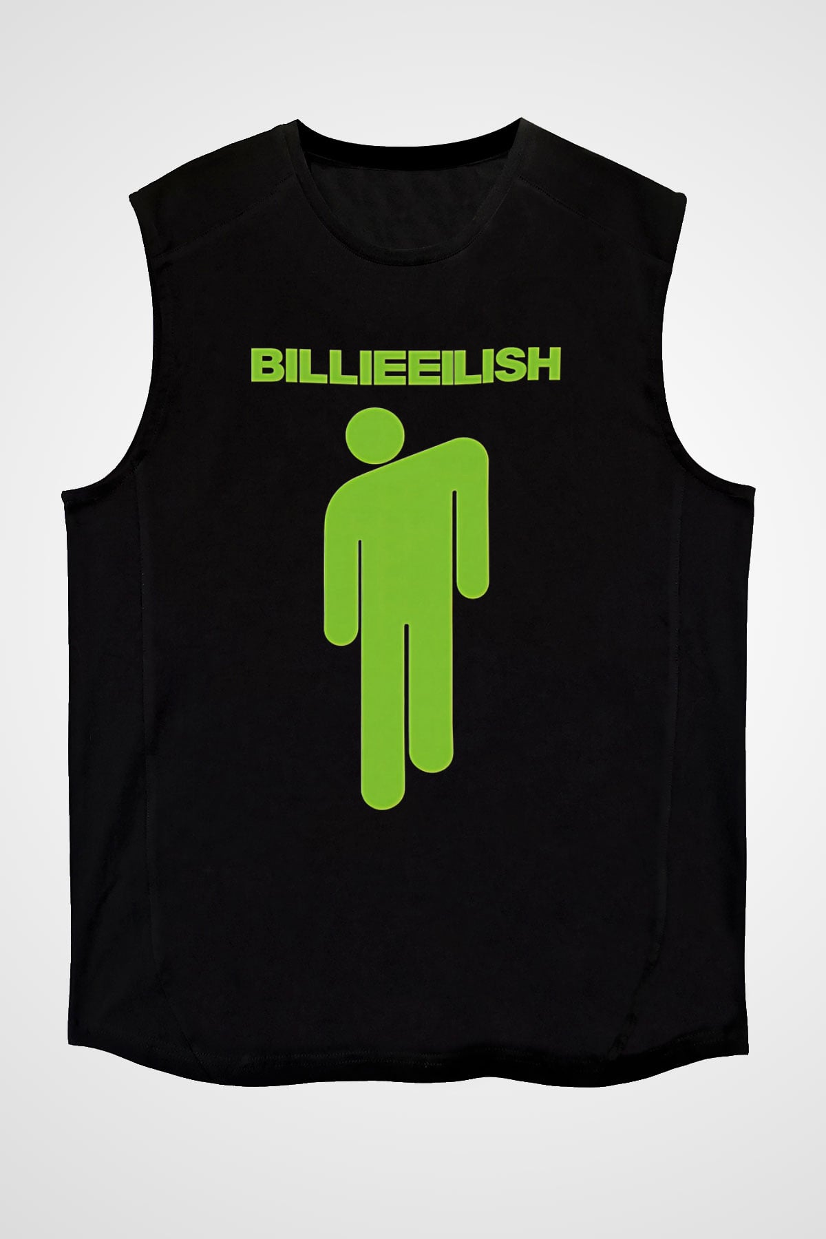 Billie Eilish Baskılı Unisex Siyah Kolsuz Tişört - Tshirt