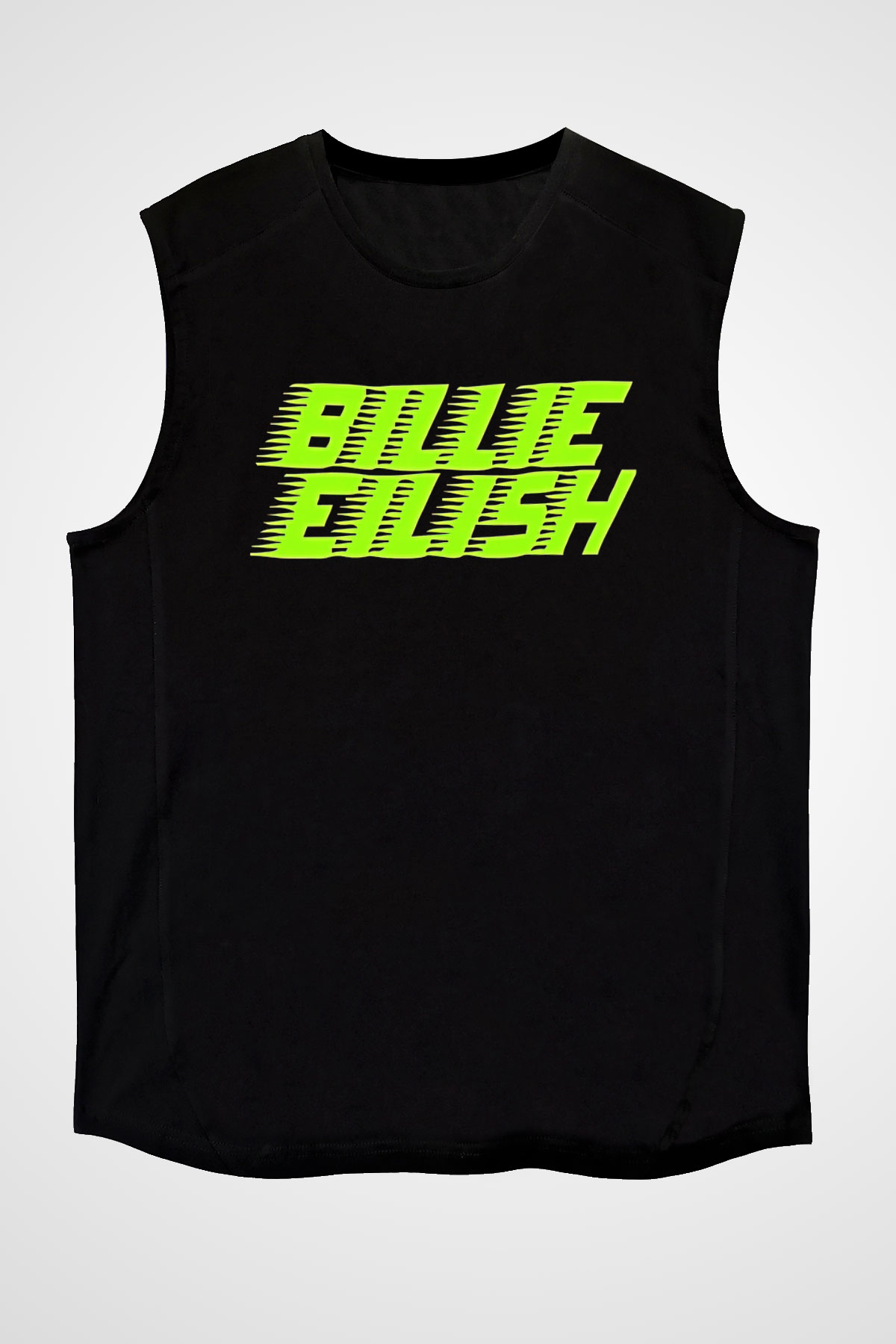 Billie Eilish Baskılı Unisex Siyah Kolsuz Tişört - Tshirt