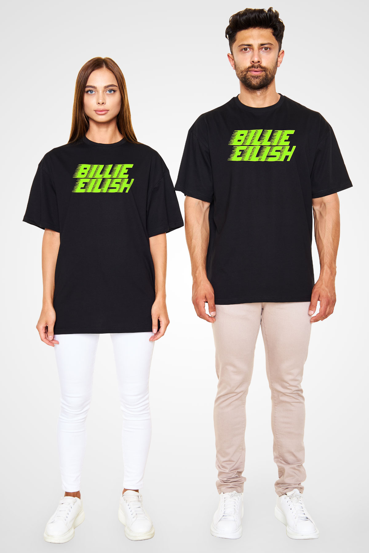 Billie Eilish Baskılı Unisex Siyah Oversize Tişört - Tshirt