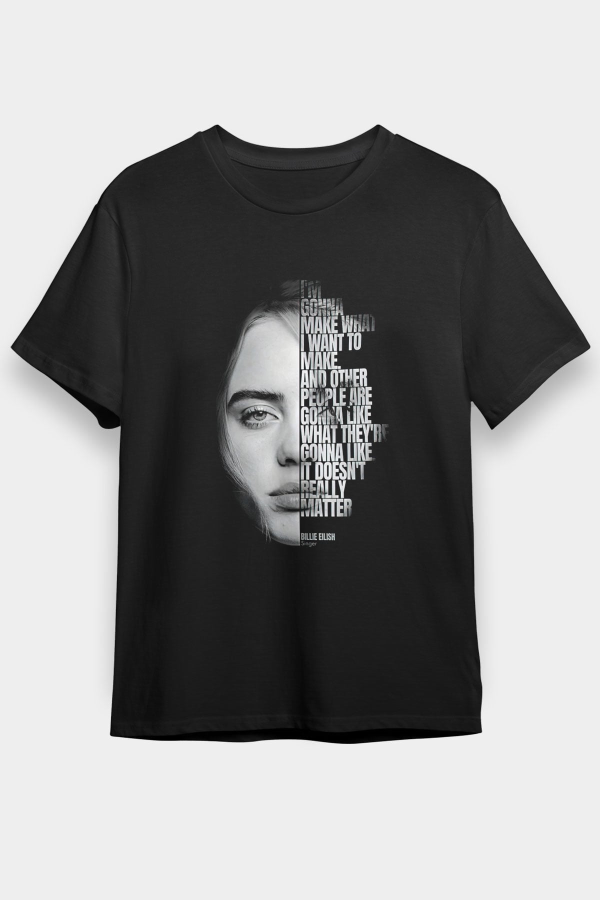 Billie Eilish Baskılı Unisex Siyah Tişört - Tshirt